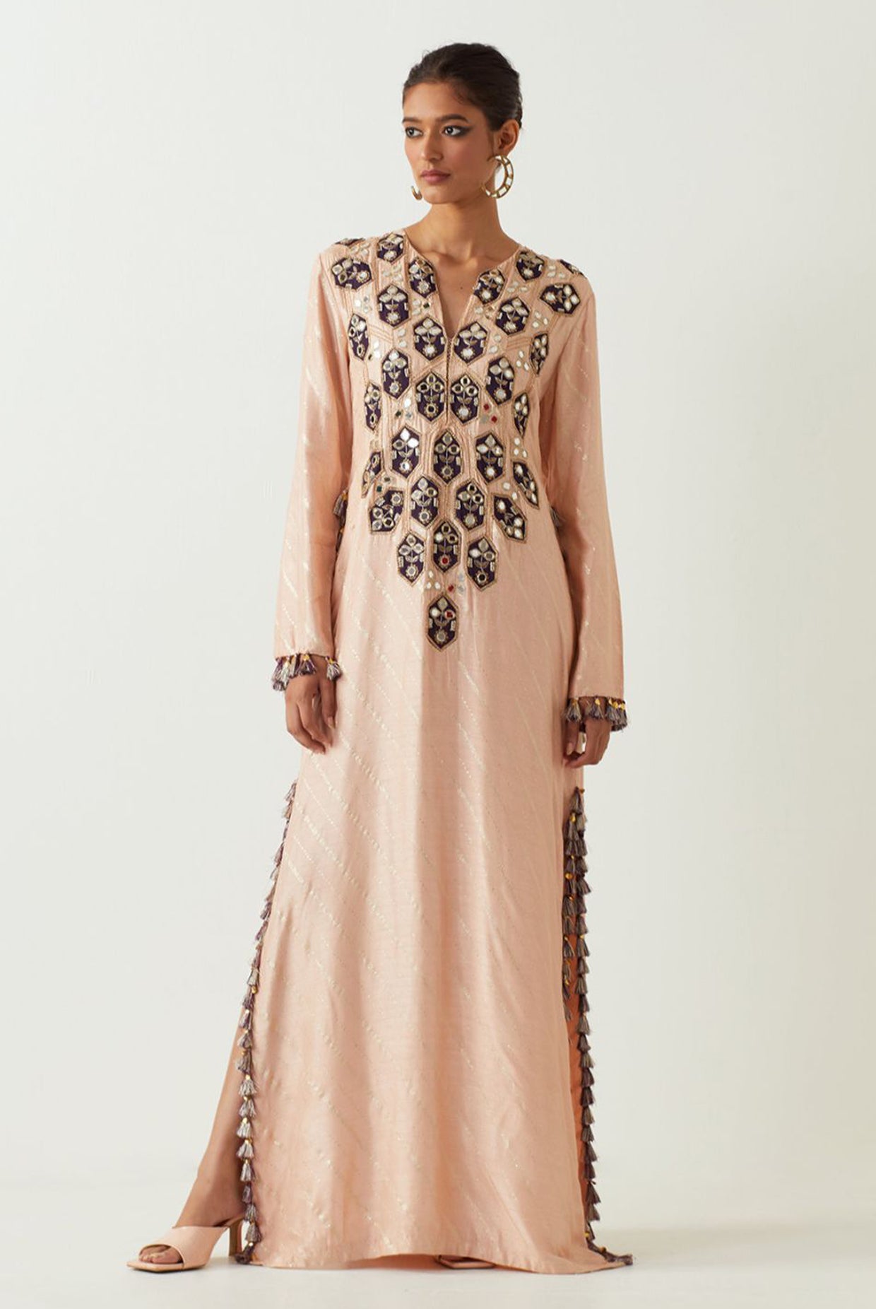 Rose Pink Embroidered Yoke Kaftan
