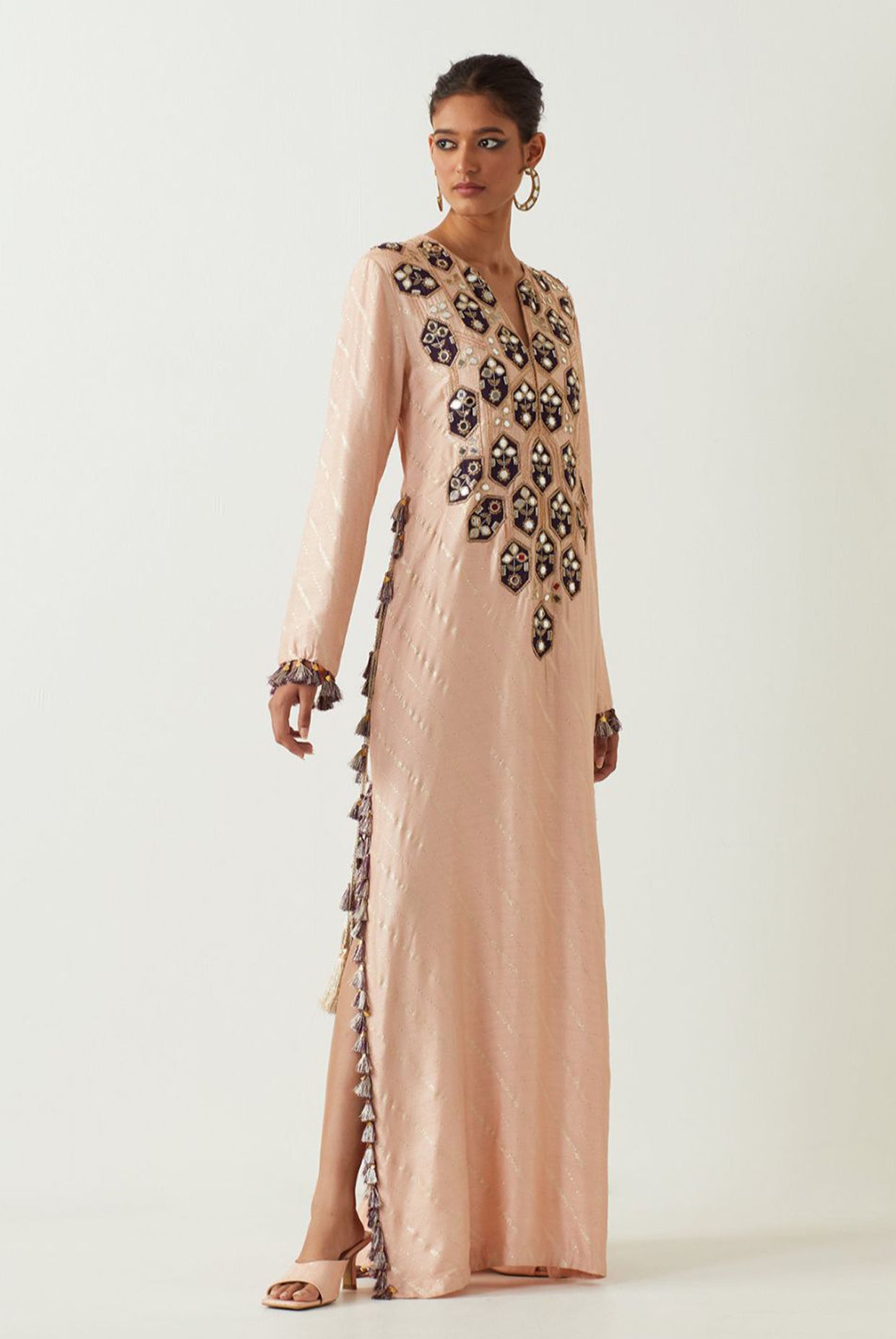 Rose Pink Embroidered Yoke Kaftan
