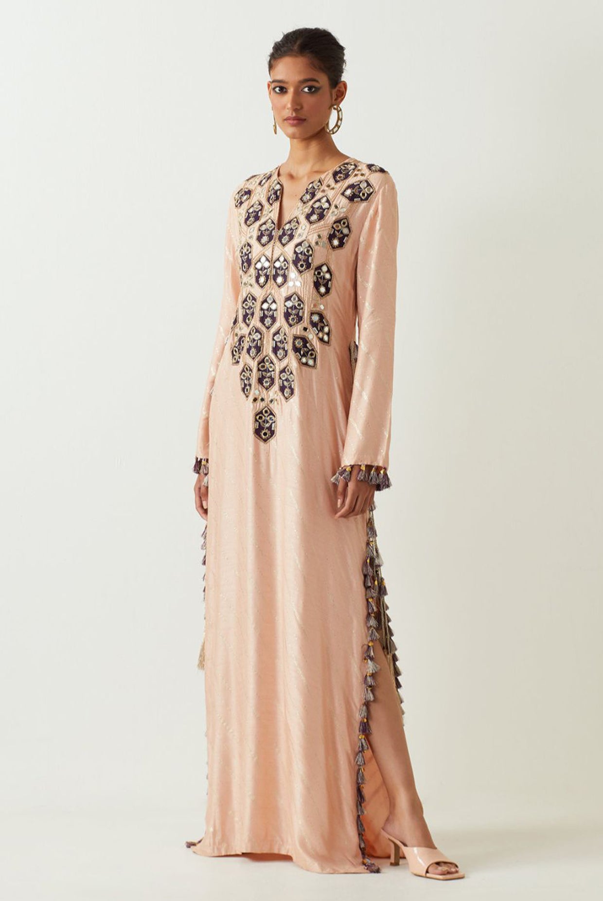 Rose Pink Embroidered Yoke Kaftan