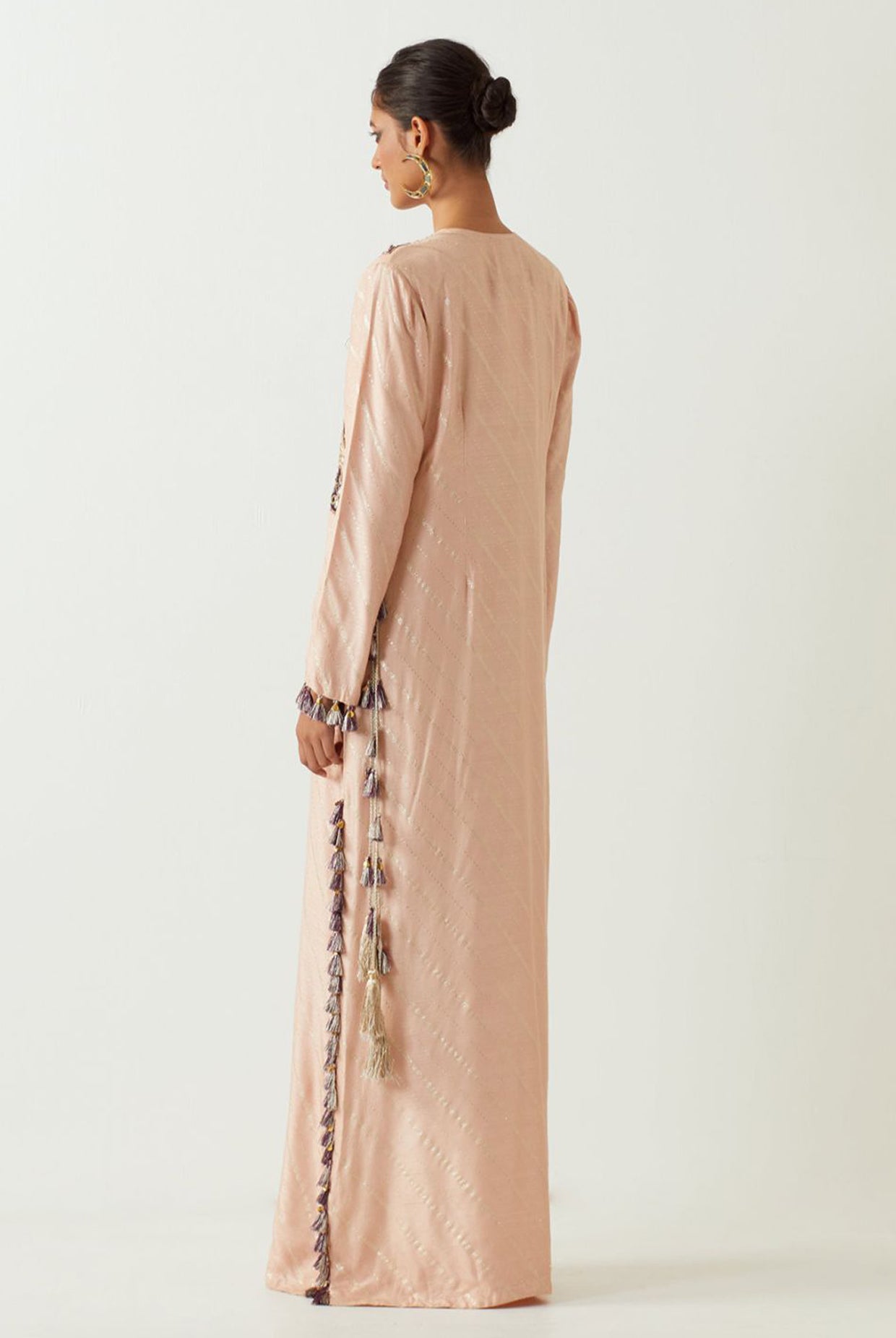 Rose Pink Embroidered Yoke Kaftan