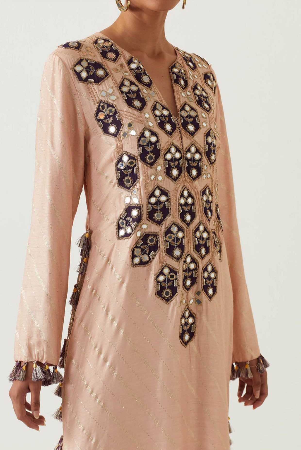 Rose Pink Embroidered Yoke Kaftan