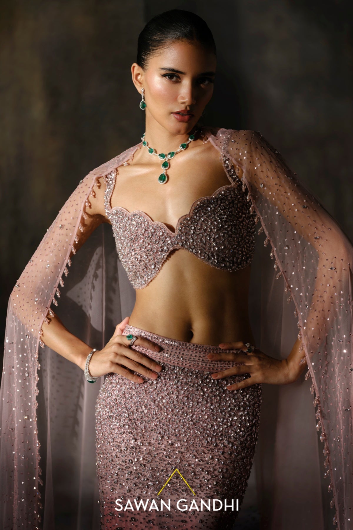Rose pink fish cut lehenga