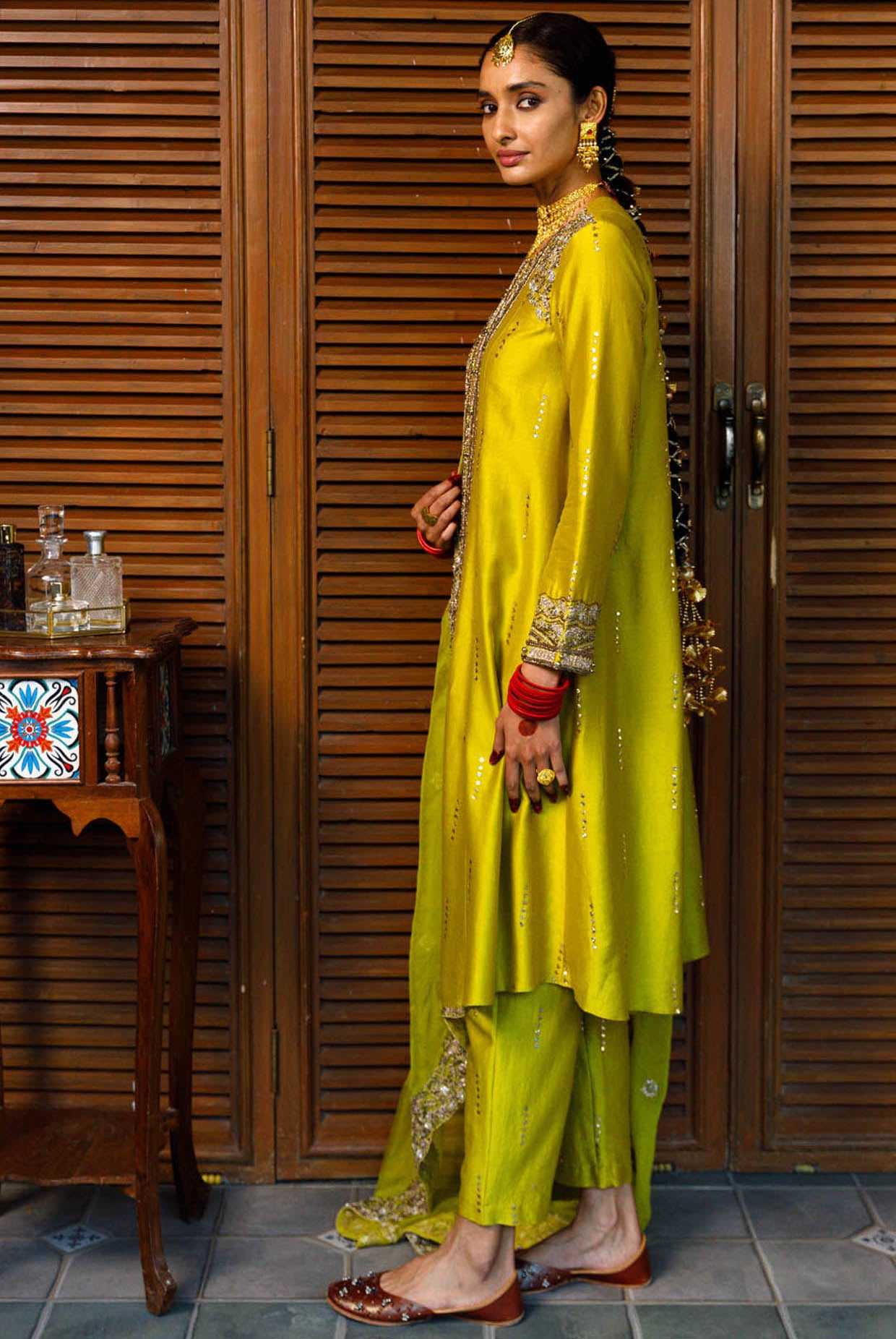 Ruksaan Olive Green Embroidred Yoke Kurta And Pant With Embroidred Dupatta