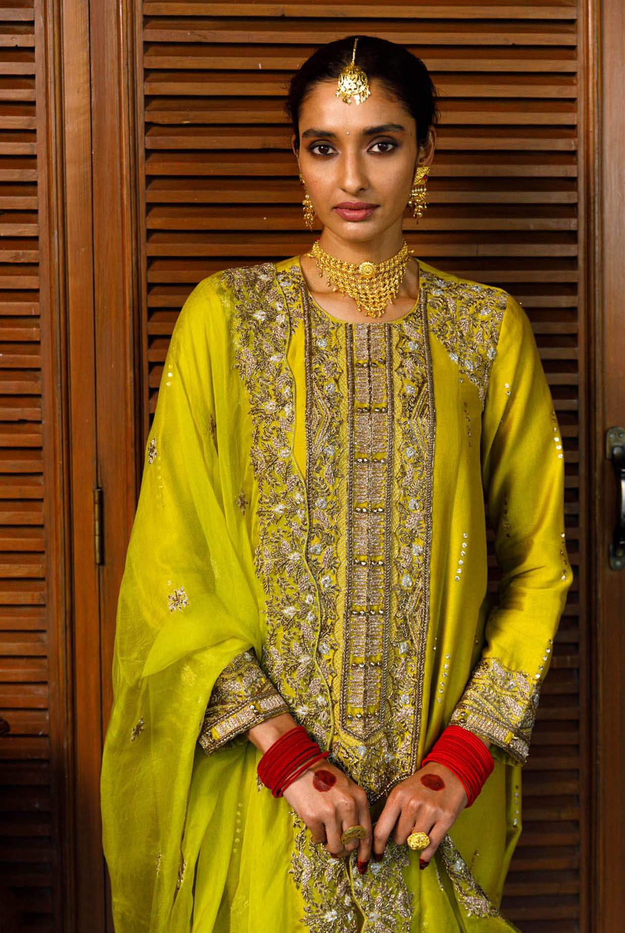 Ruksaan Olive Green Embroidred Yoke Kurta And Pant With Embroidred Dupatta