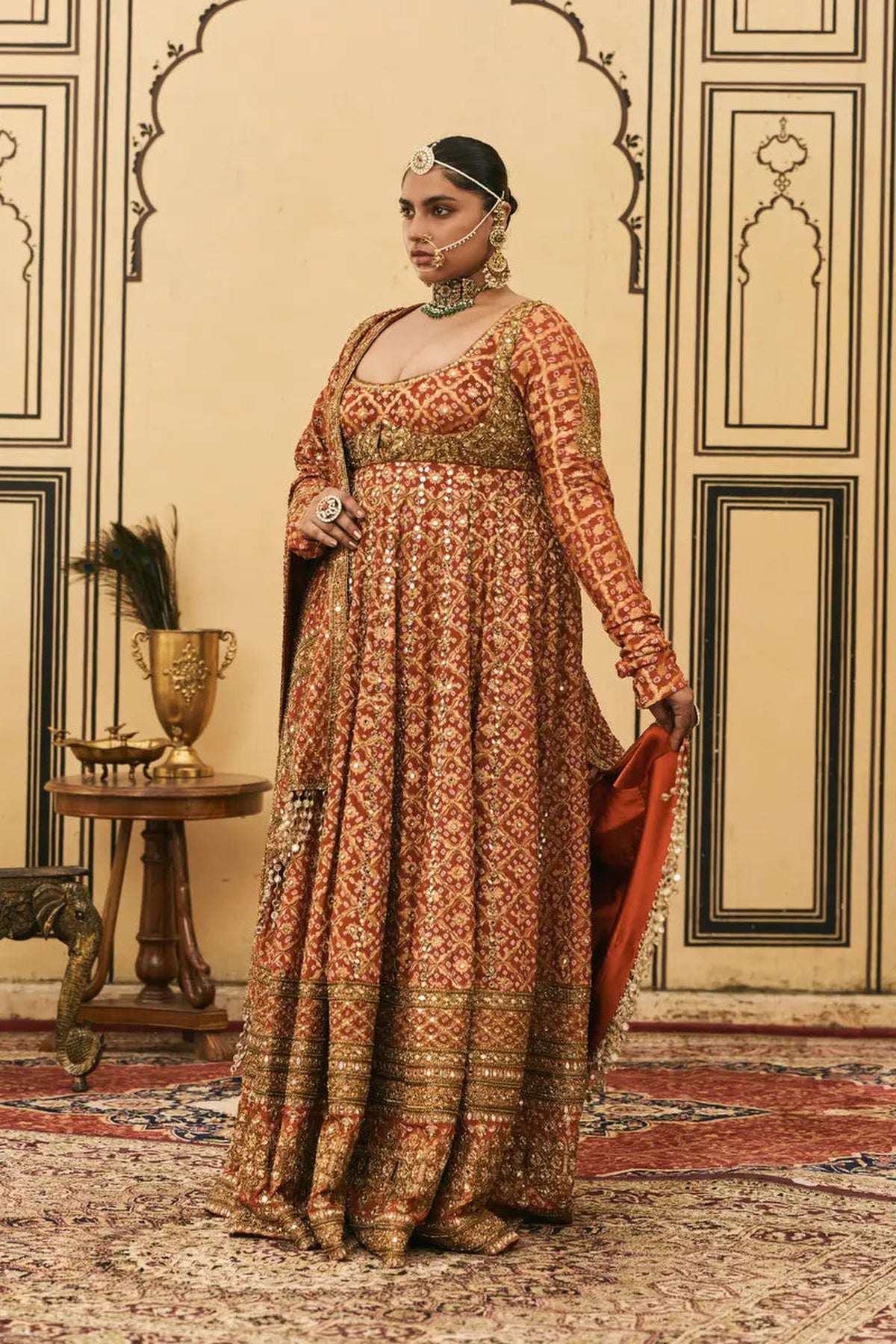 Rust Bandhani Anarkali Set