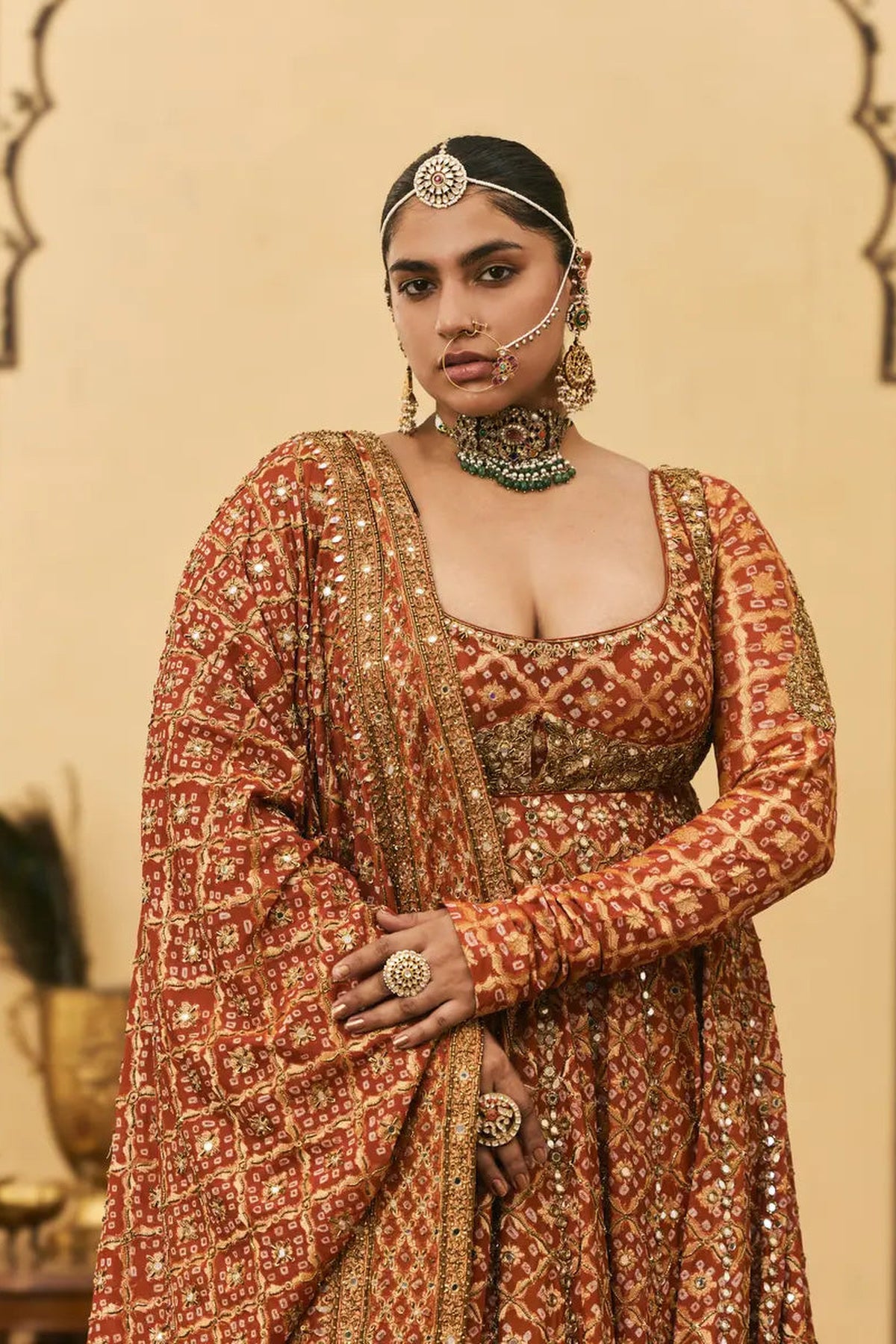 Rust Bandhani Anarkali Set