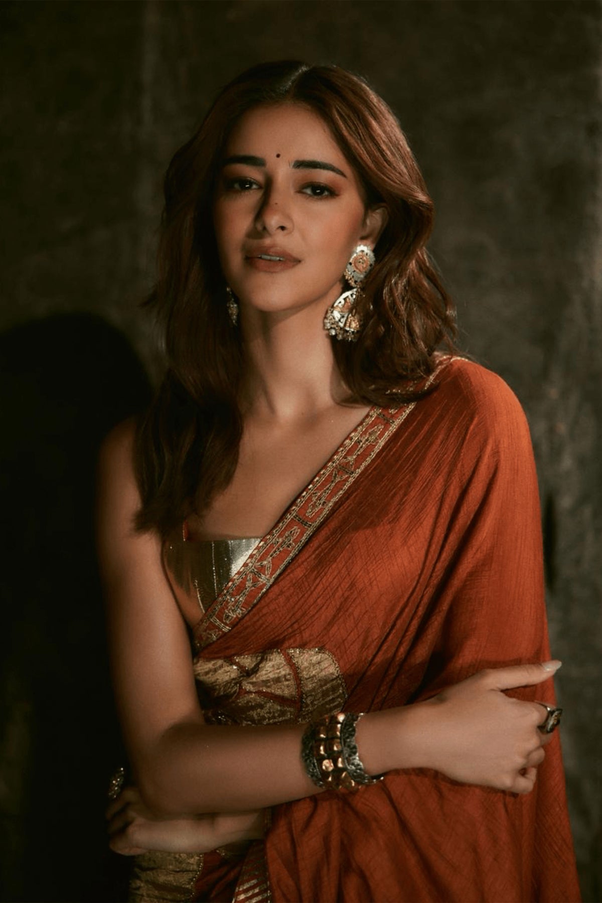 Rust Windrose Crushed Saree