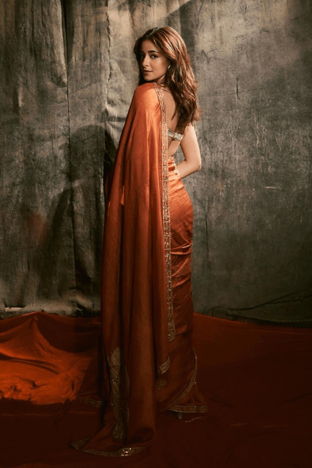 Rust Windrose Crushed Saree