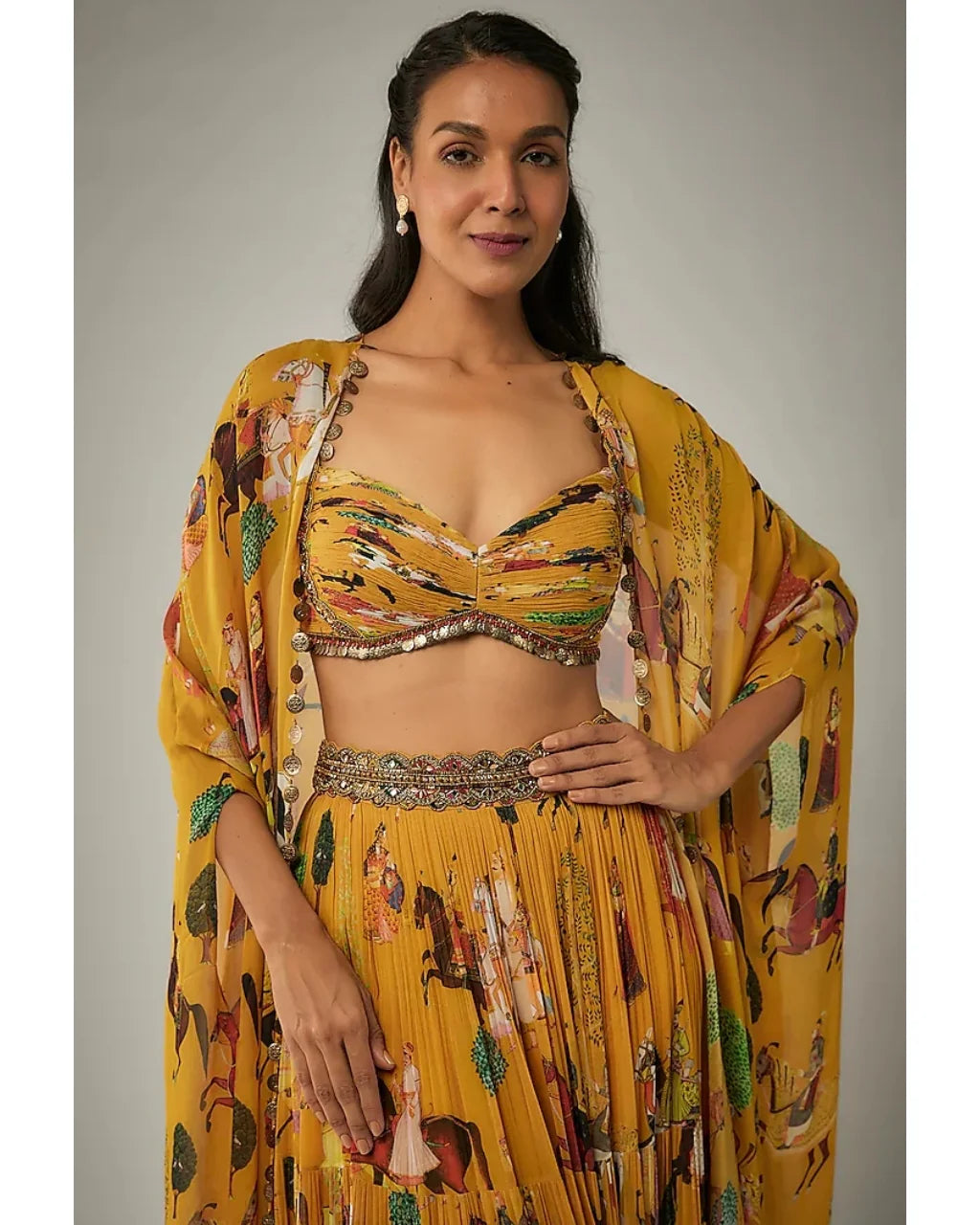 Mango Flowy Mughal Printed Cape and Skirt Set