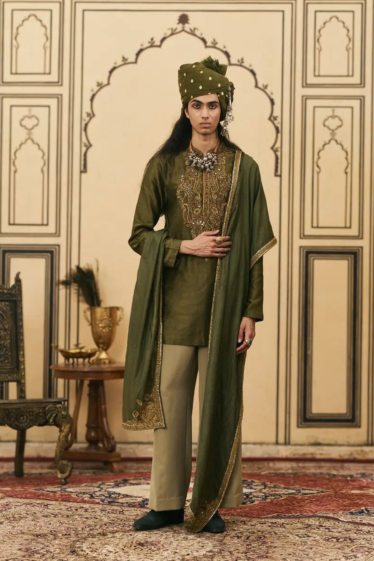 Sabz Chanderi Kurta Set