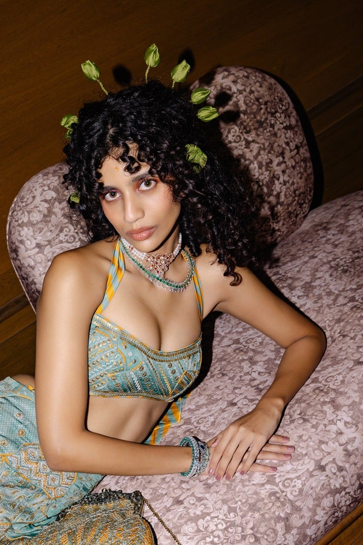 Sage Green Crop Top Skirt Set
