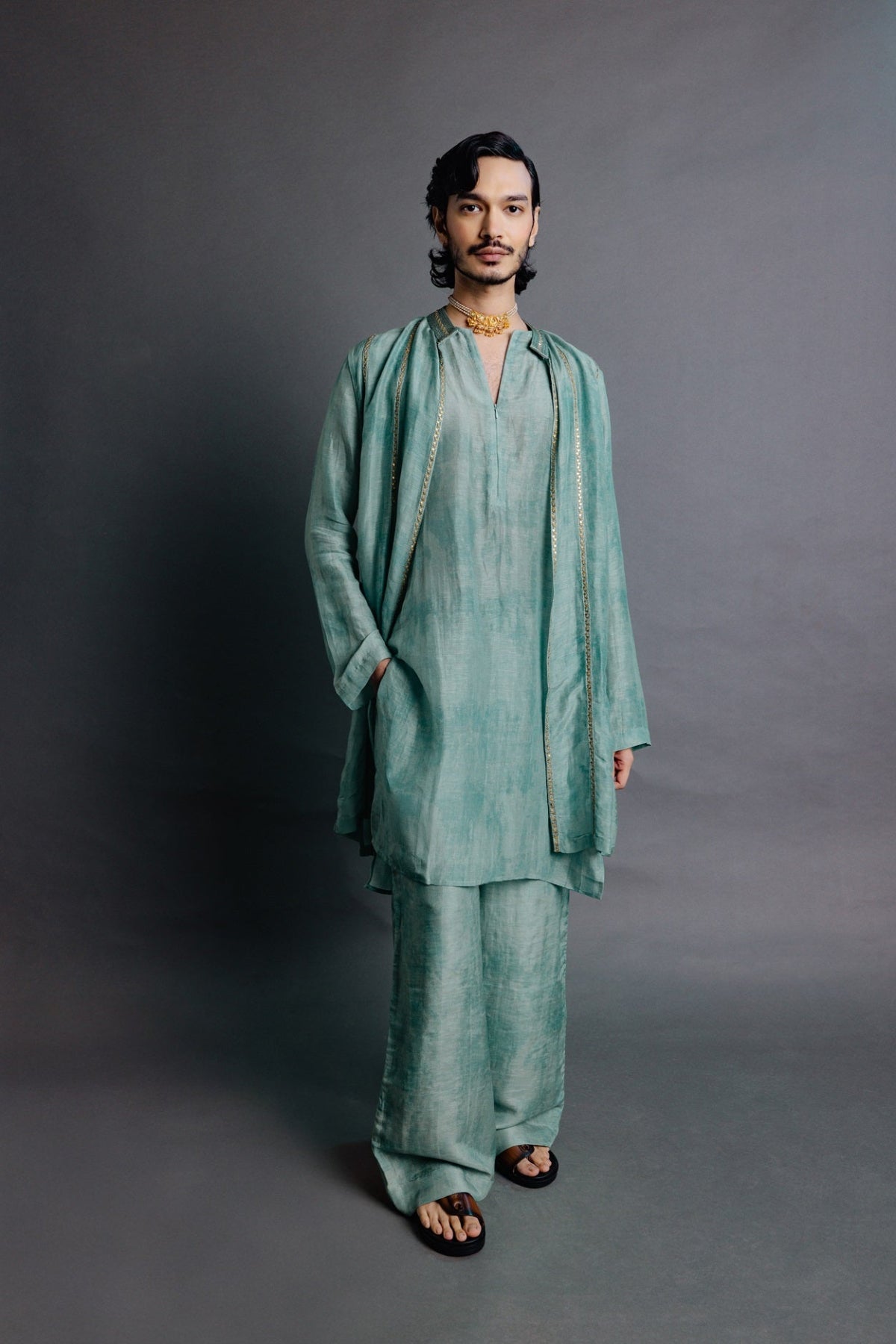 Sage Green Jacket Kurta Set