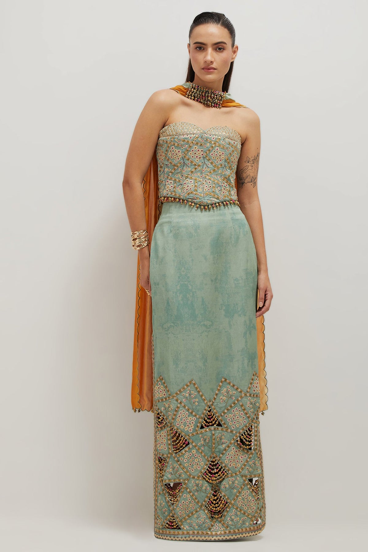 Sage Pencil Skirt & Corset Set