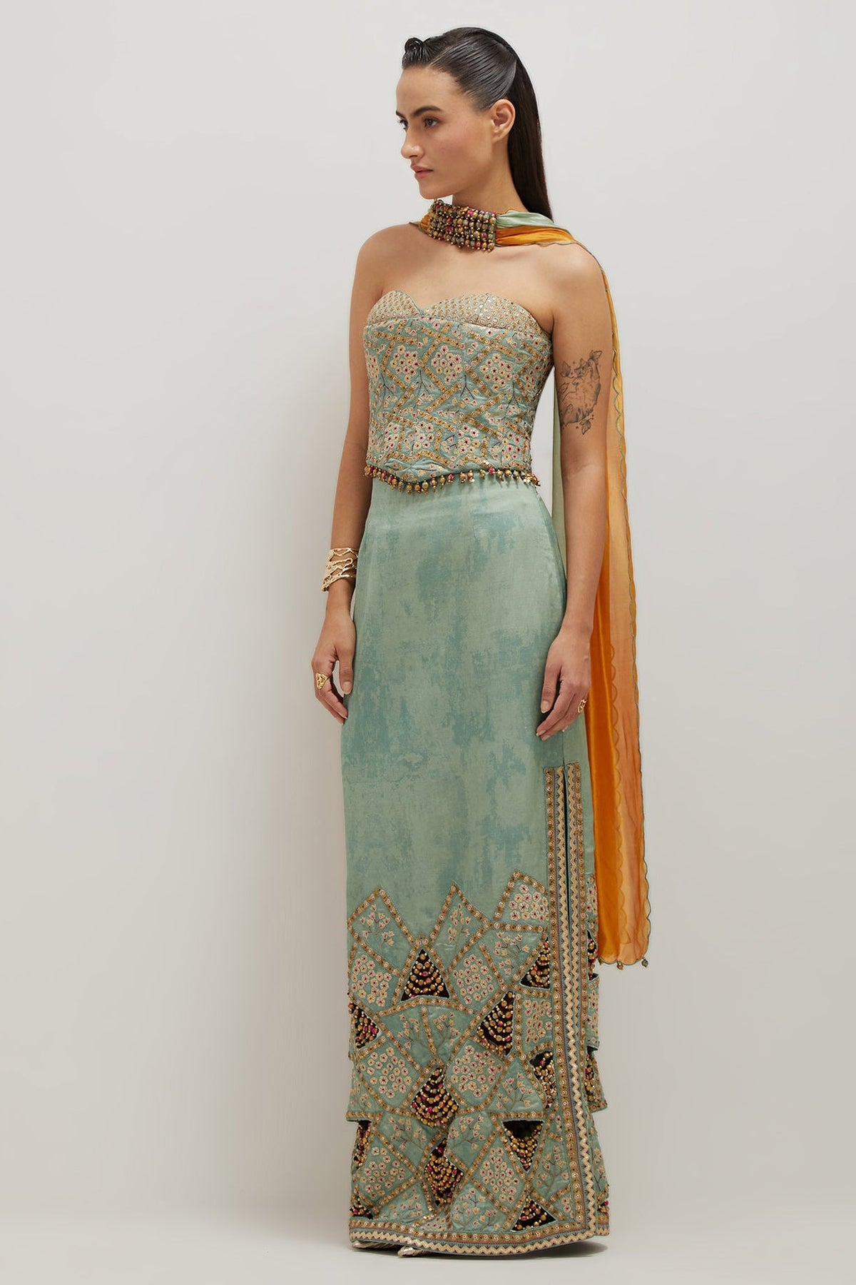 Sage Pencil Skirt & Corset Set