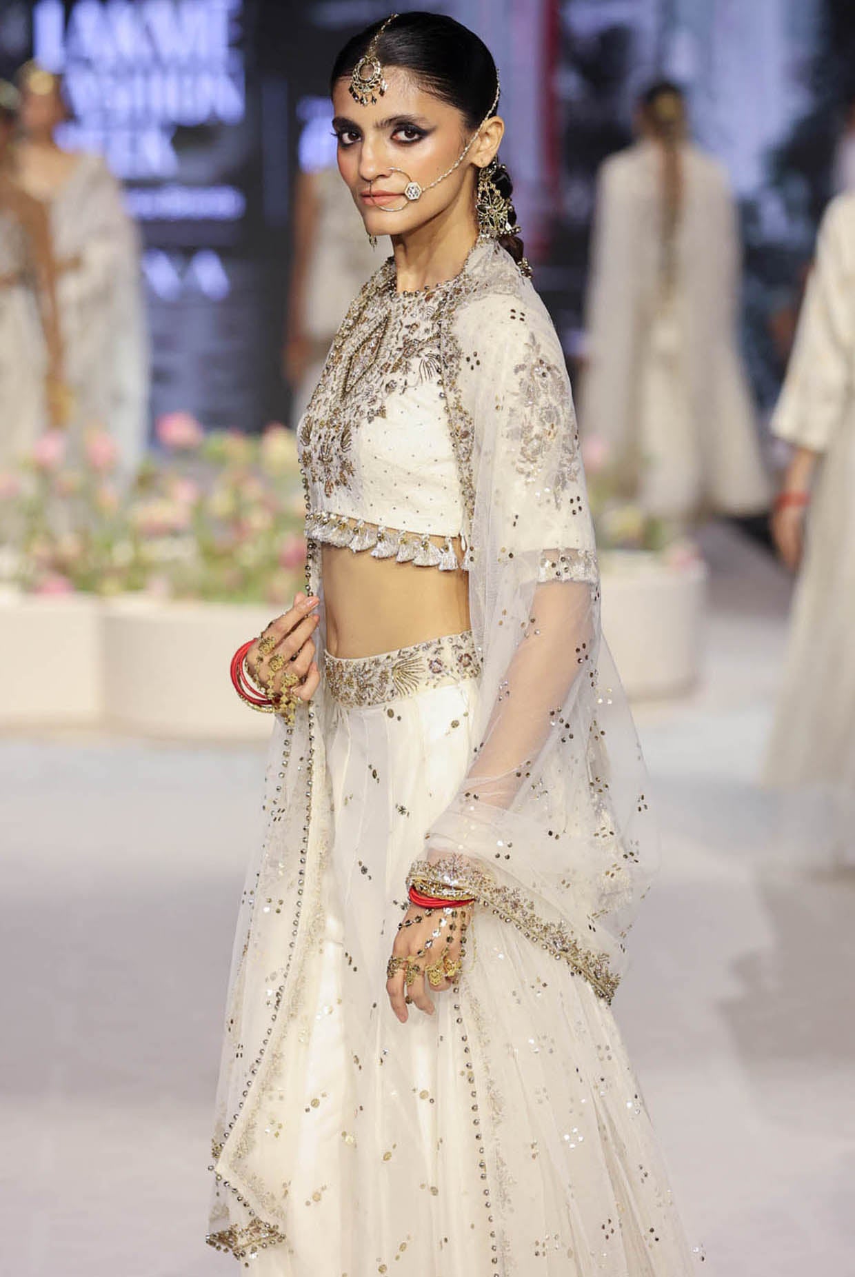 Shakira Off White Embroidered High Low Choli With Sharara And Dupatta