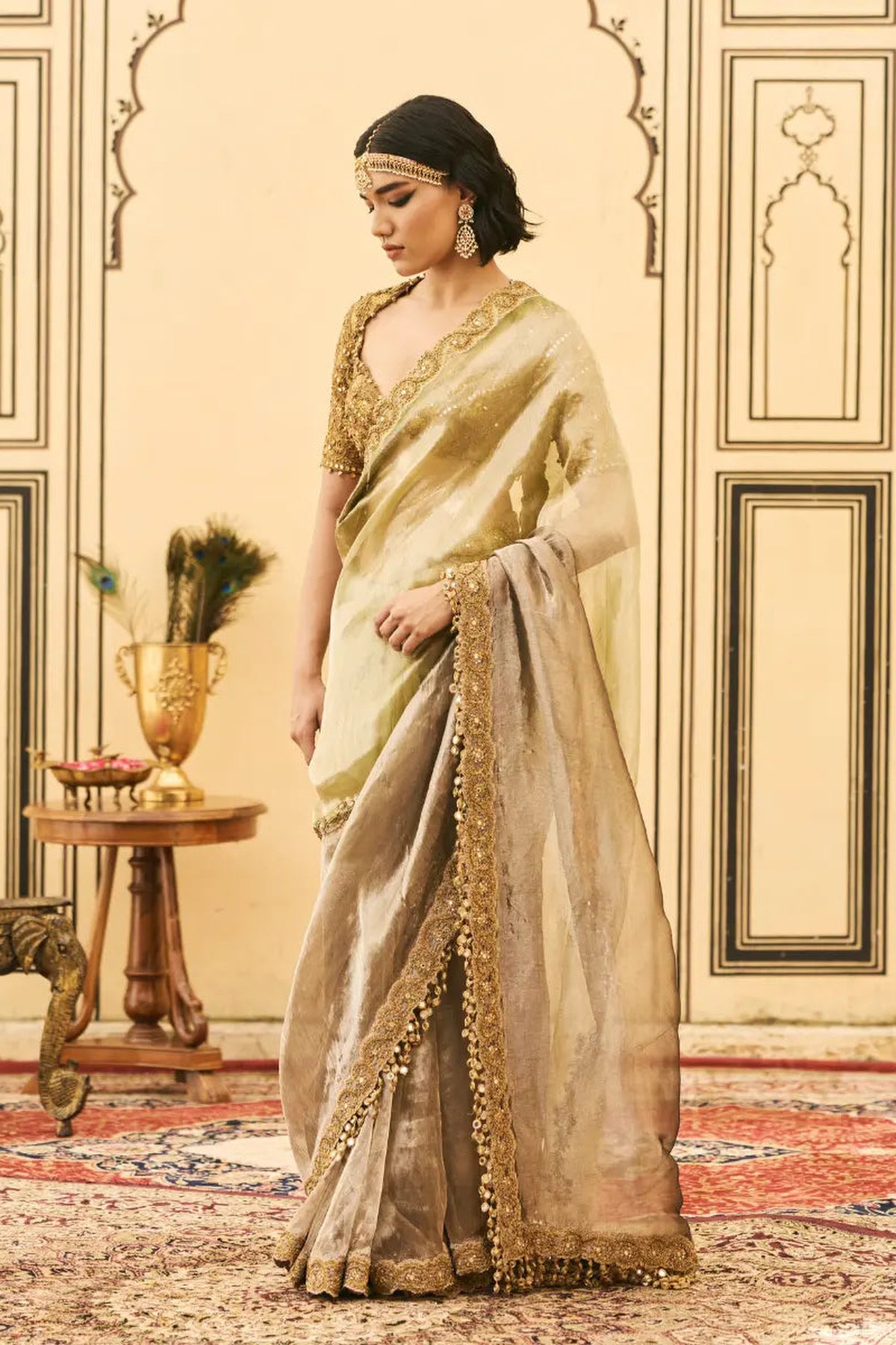 Shyama Tissue Zardosi Saree Set