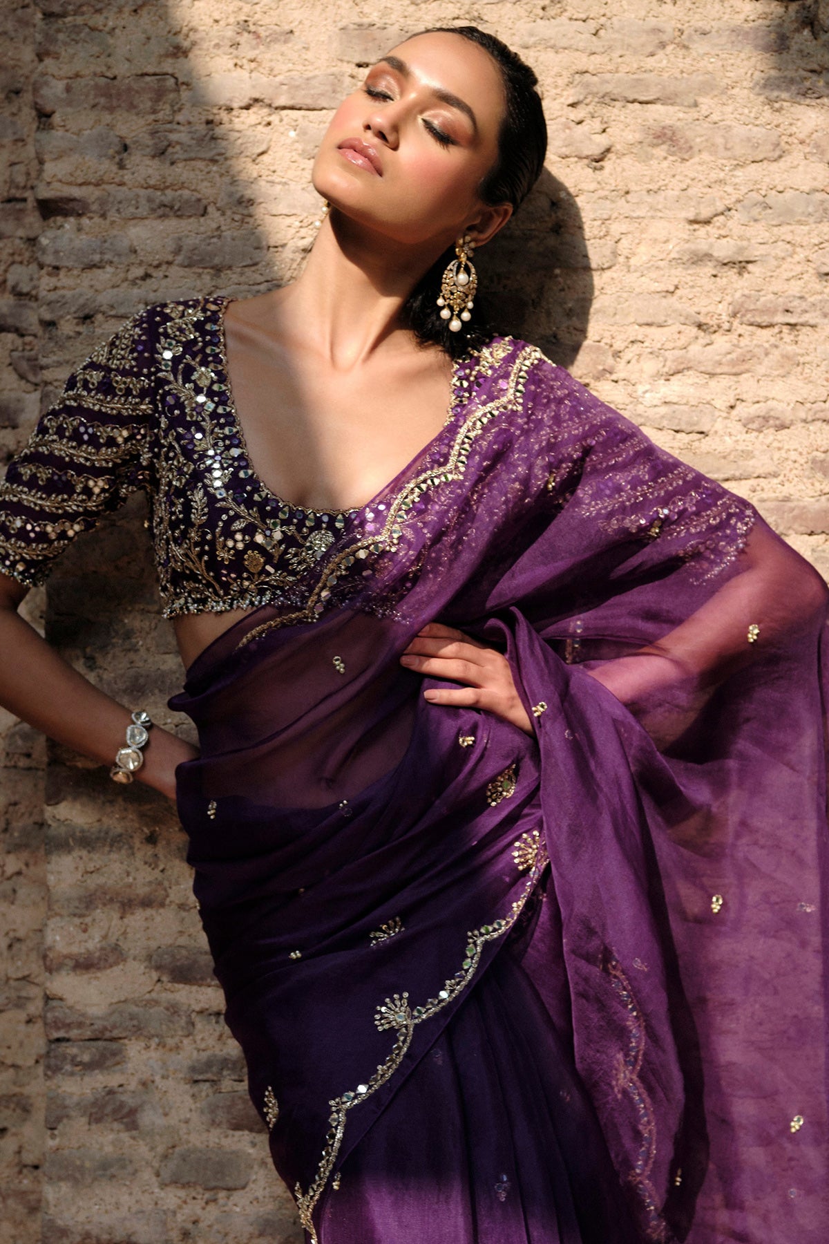 Purple Organza Saree Set
