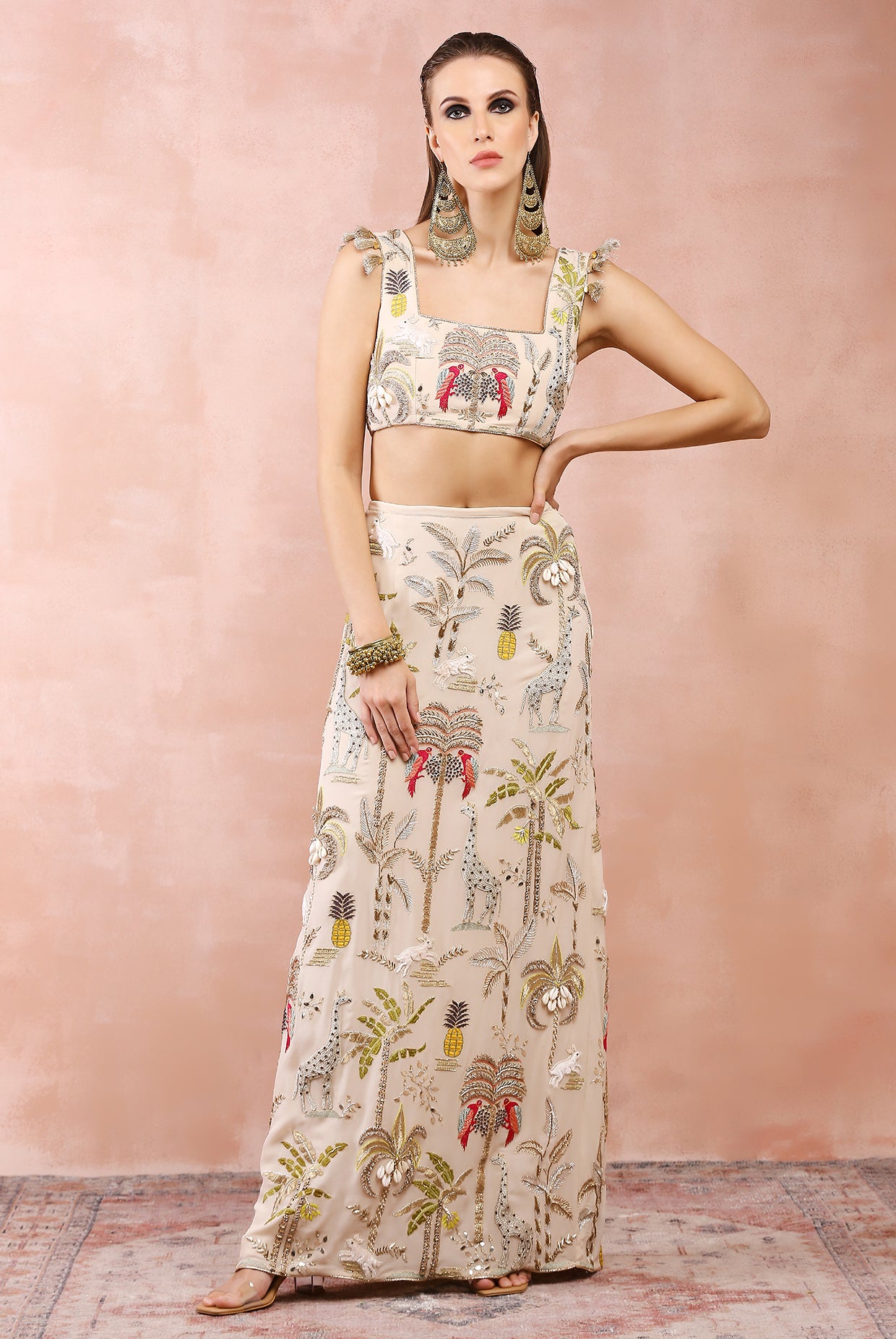 Mouni Roy in STONE EMBROIDERED CHOLI AND SKIRT