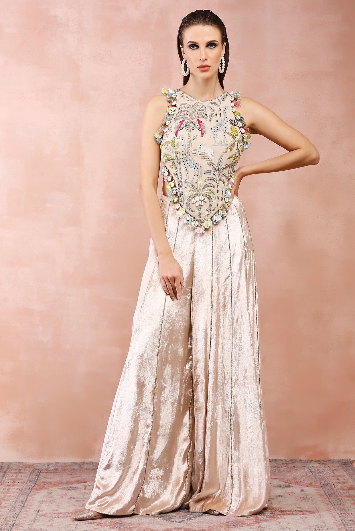 STONE EMBROIDERED CHOLI WITH SHARARA