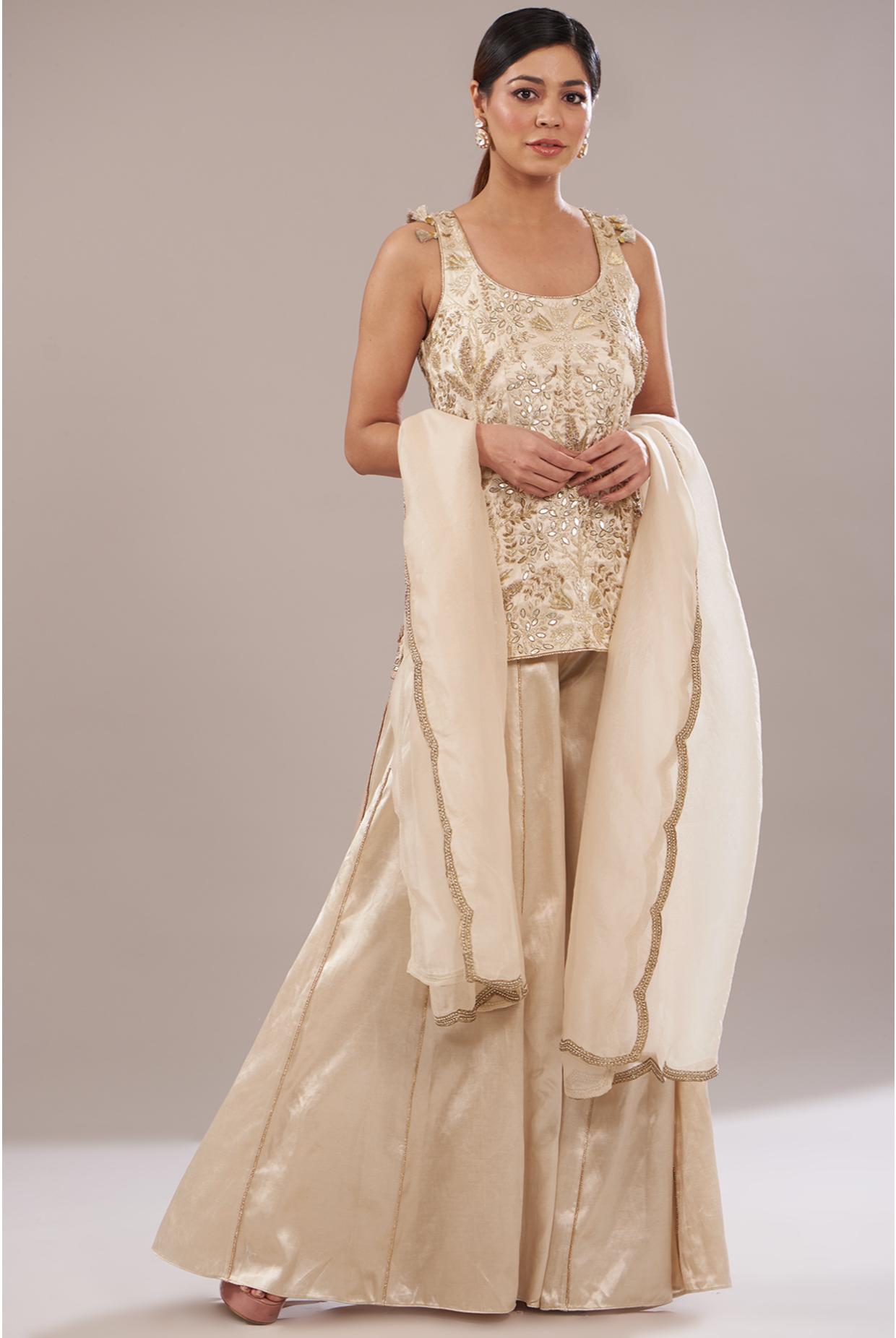 Stone Embroidered Kurta & Sharara With Dupatta