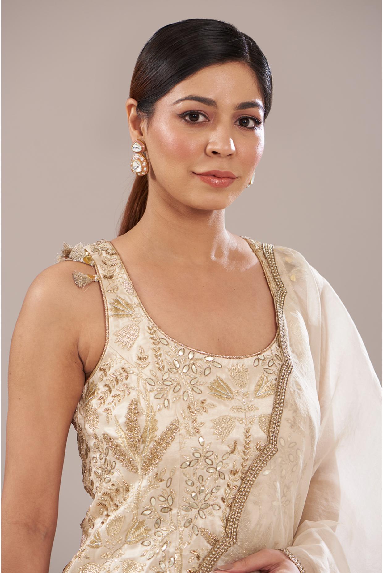 Stone Embroidered Kurta & Sharara With Dupatta