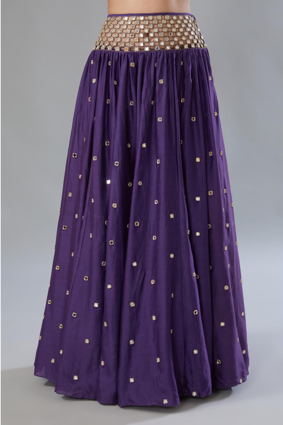 Purple Embroidered Choli With Cutwork Belt Lehenga & Dupatta