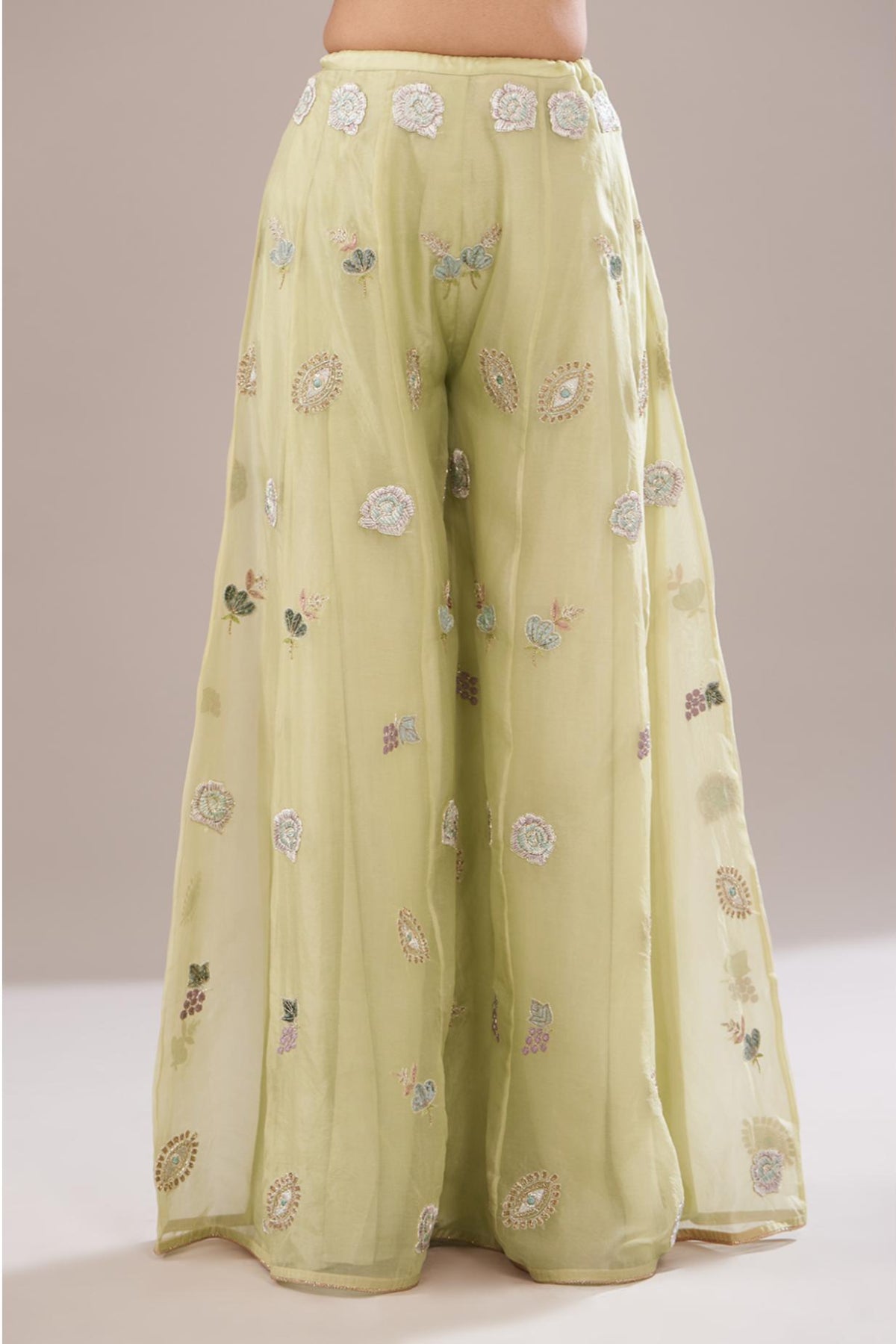 Mint Embroidered Kurta With Belt & Sharara