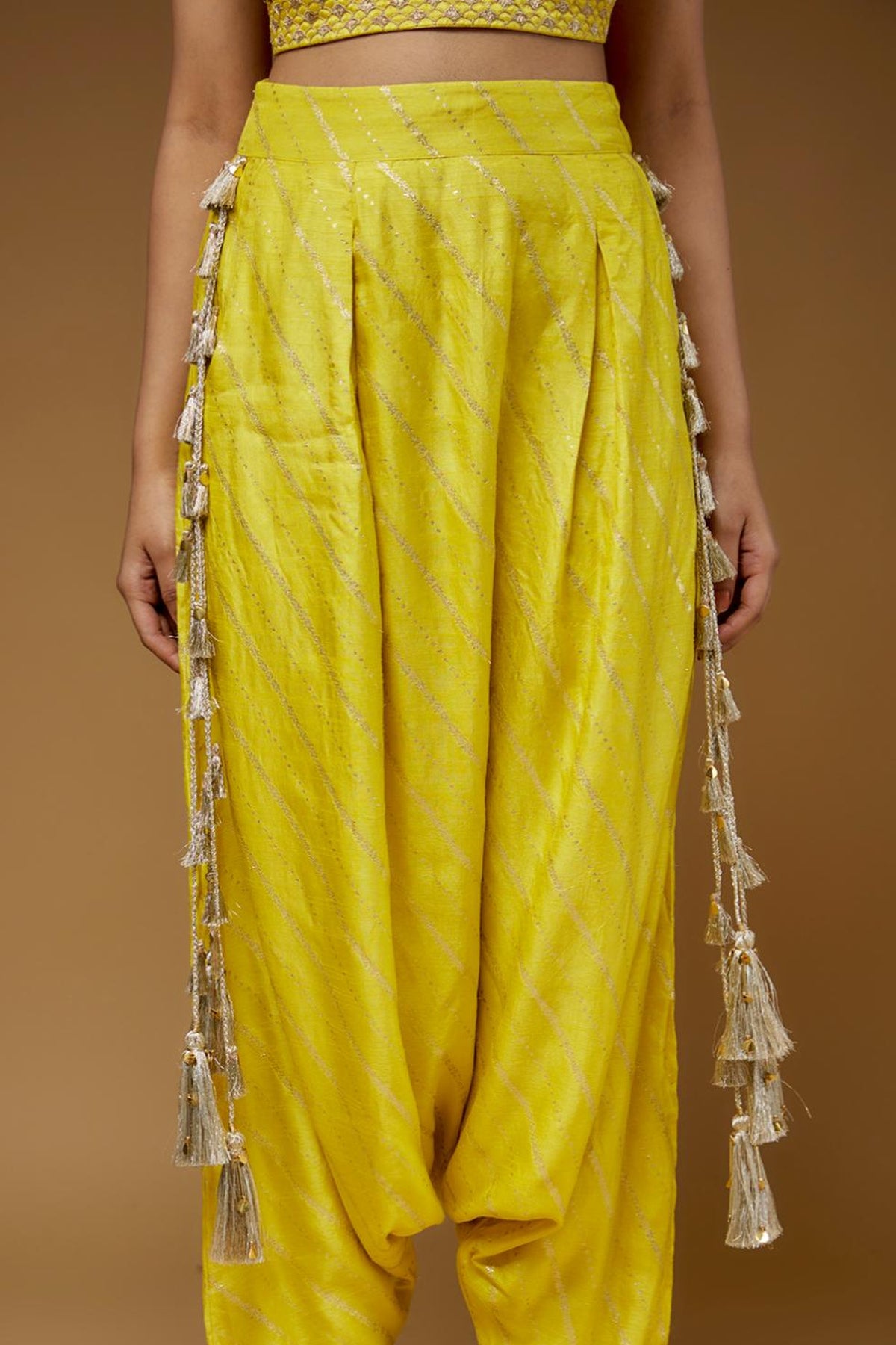 Lime Embroidered Corset Top With Low-crotch Pant