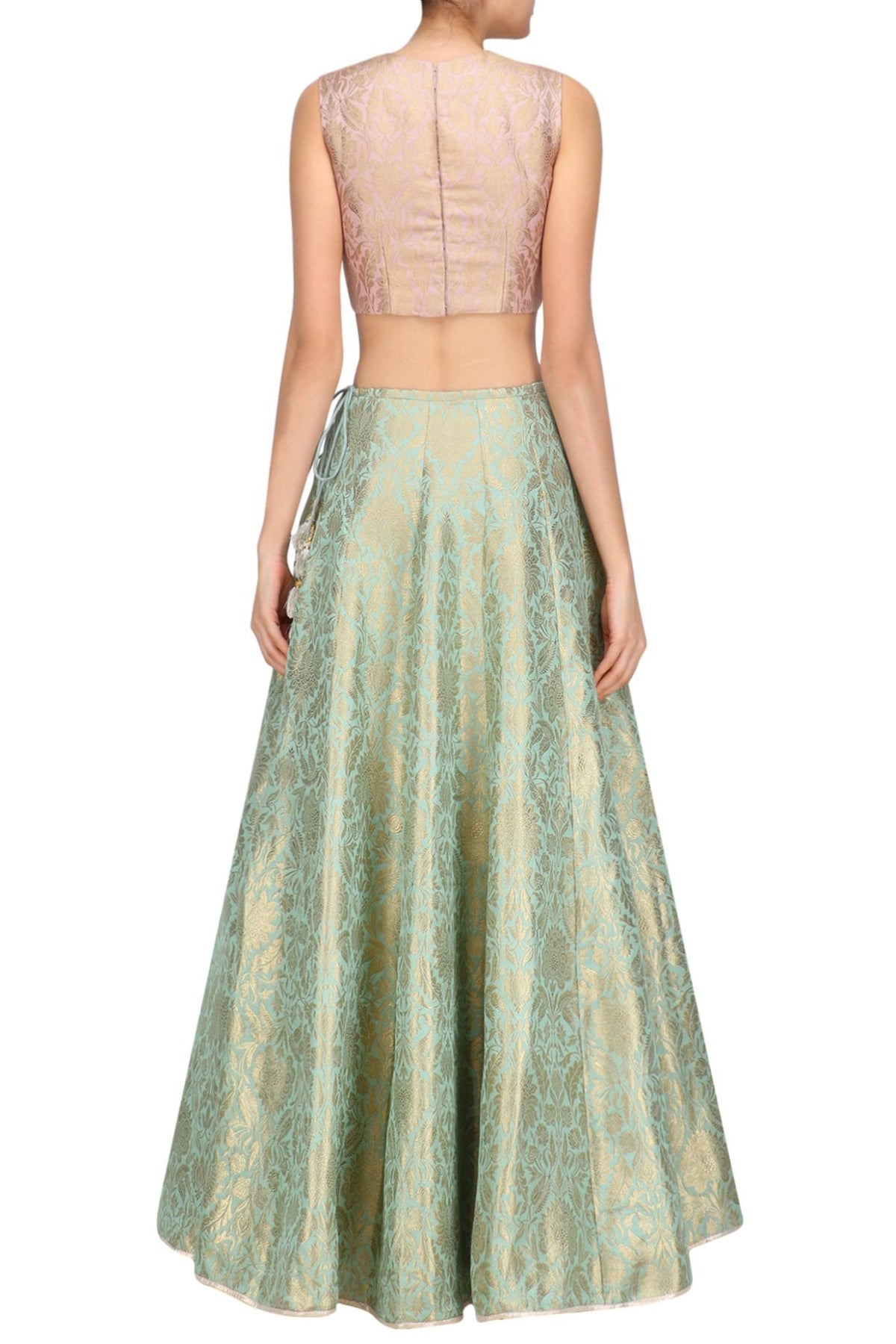 Dusky Rose Choli With Mint Lehenga & Dusky Rose Dupatta