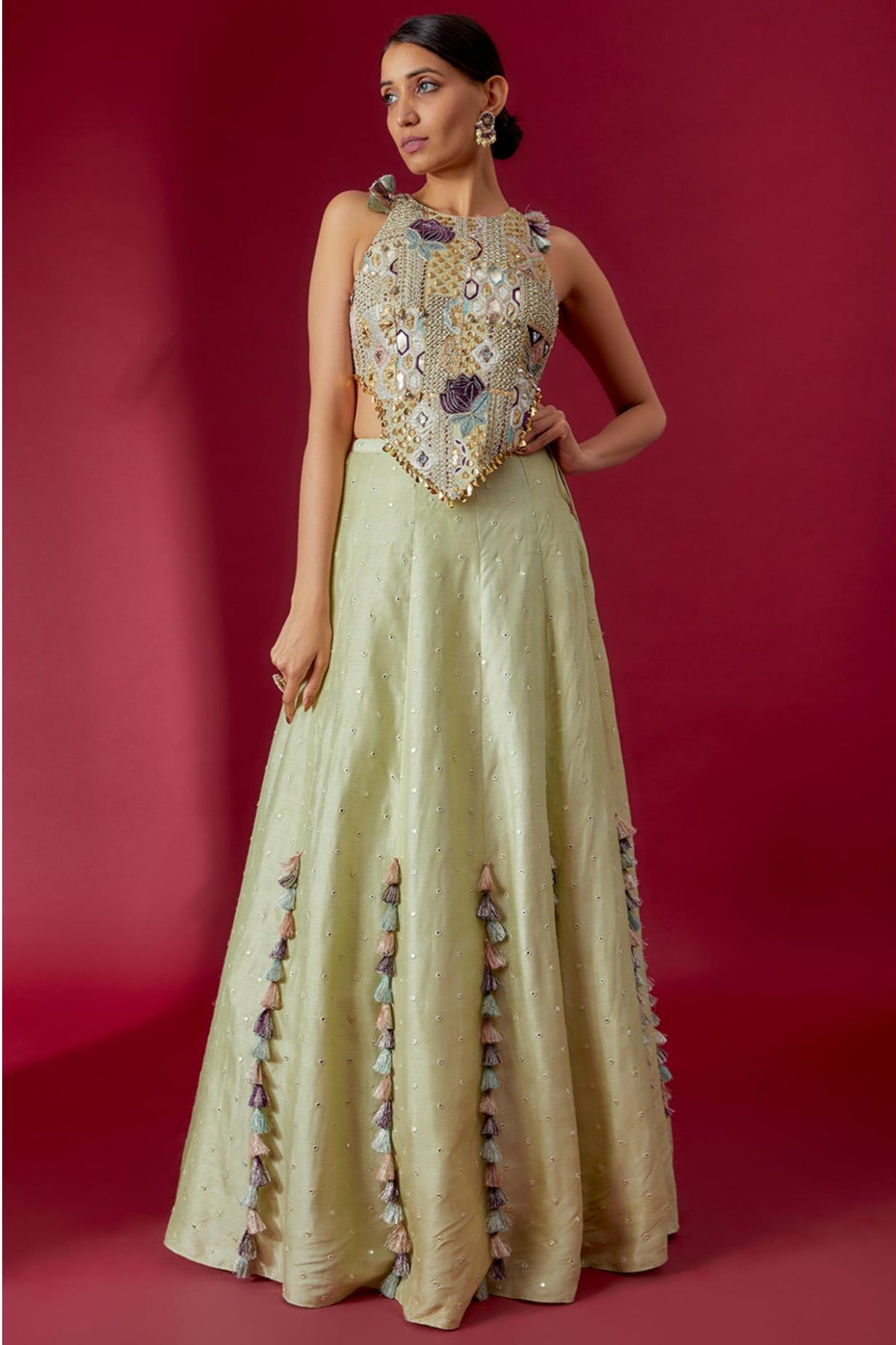 Mint Embroidered Choli & Lehenga