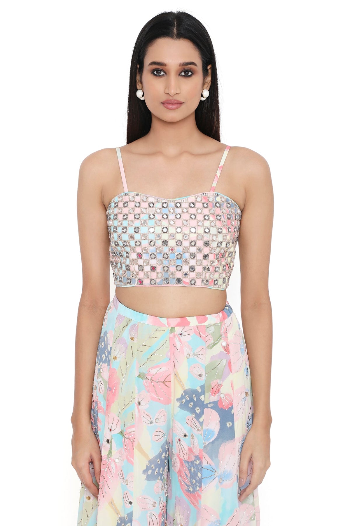 Fresia Euphoria Print Embroidered Blazer With Bustier And Sharara With Belt