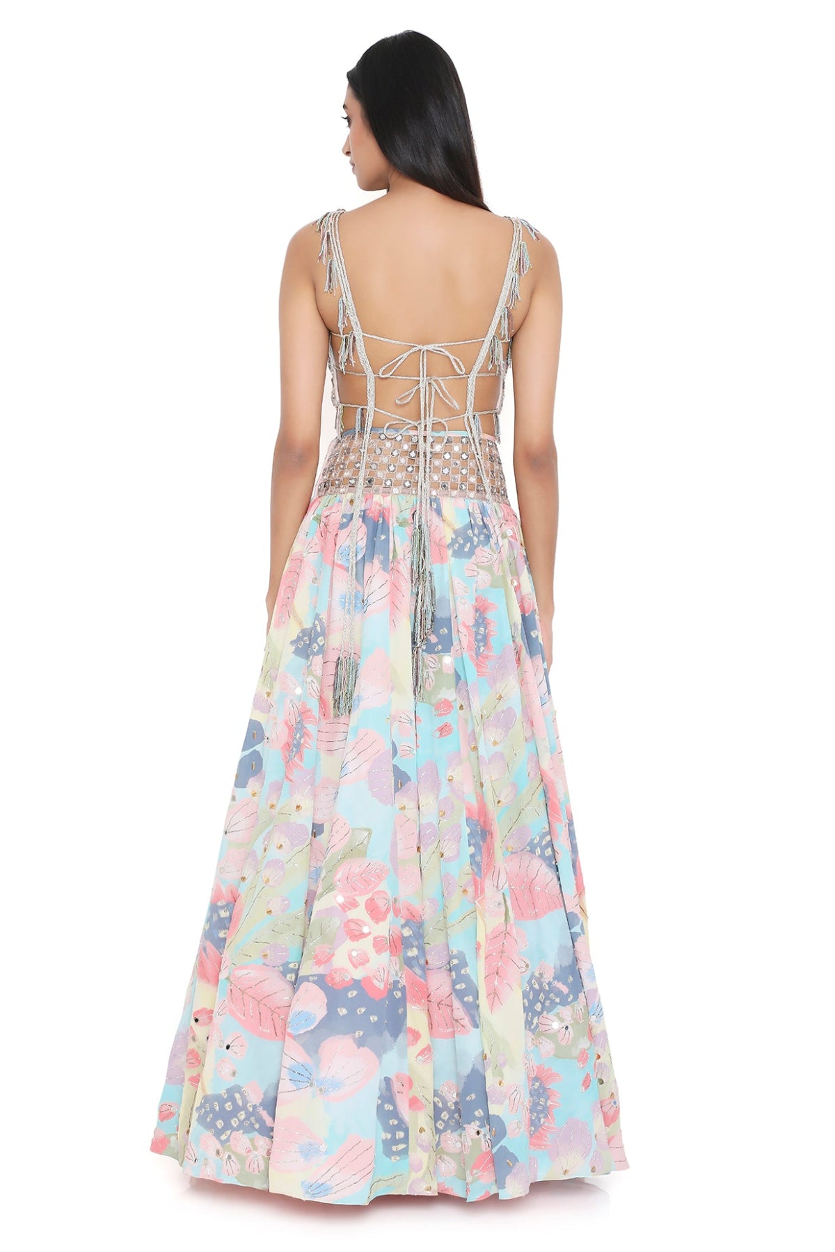 Amalfi Euphoria Print Embroidered Tie Up Back Choli And Lehenga
