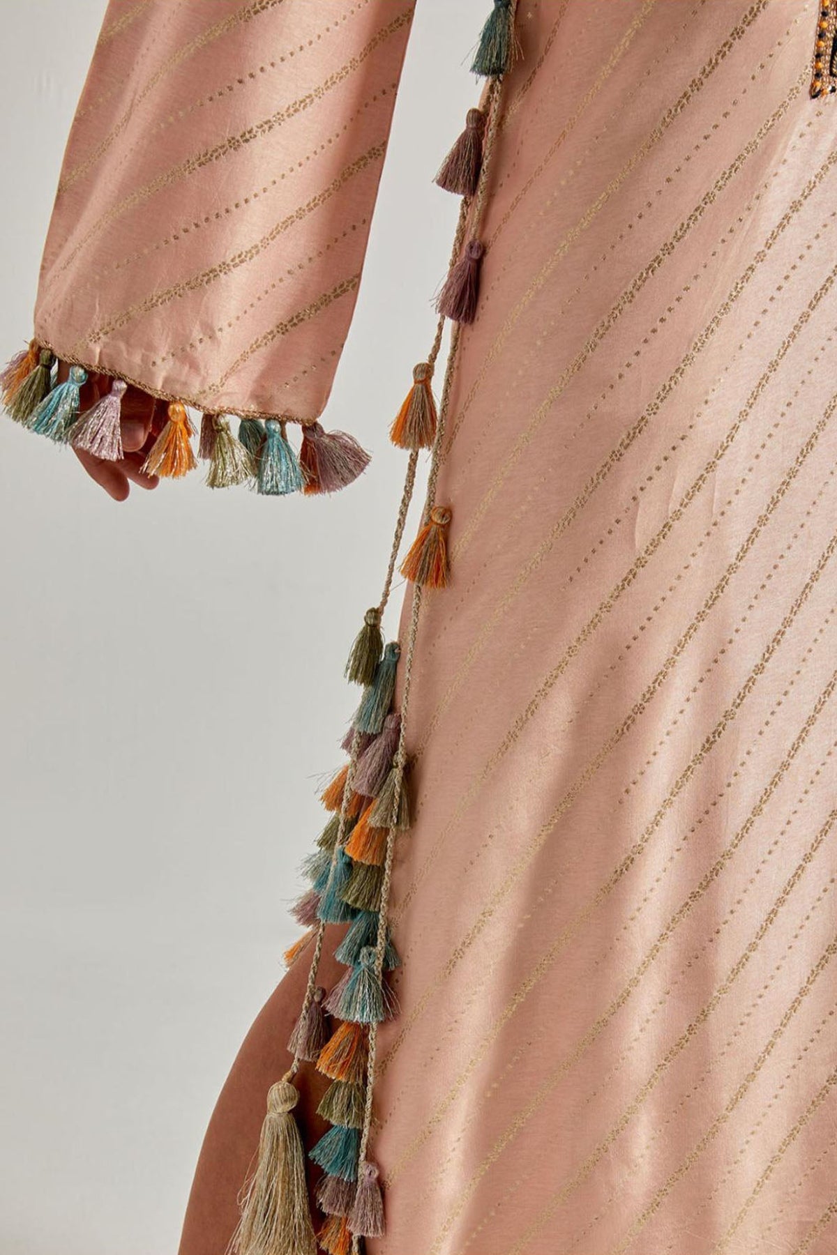 Peachy Pink Line Dola Silk Beyza Kaftan