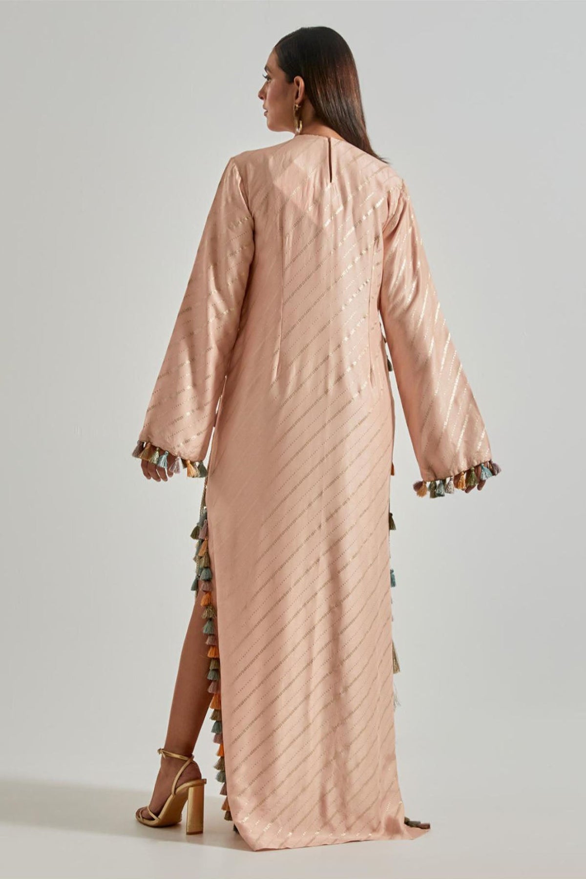 Peachy Pink Line Dola Silk Beyza Kaftan