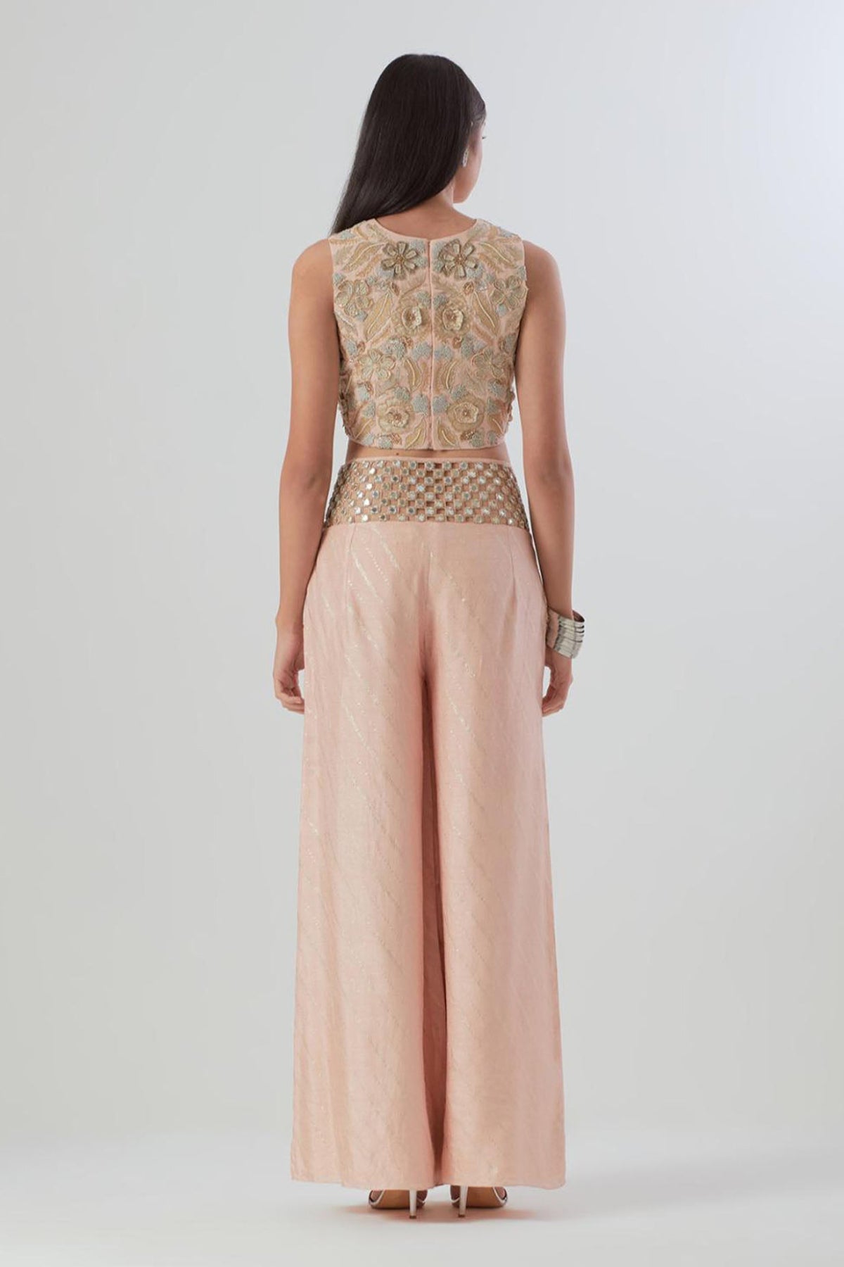 Blush Pink Embroidered Choli With Palazzo