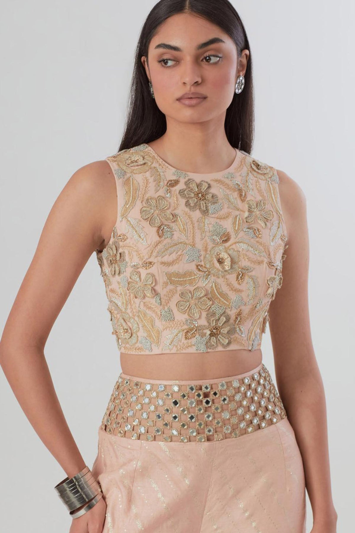 Blush Pink Embroidered Choli With Palazzo