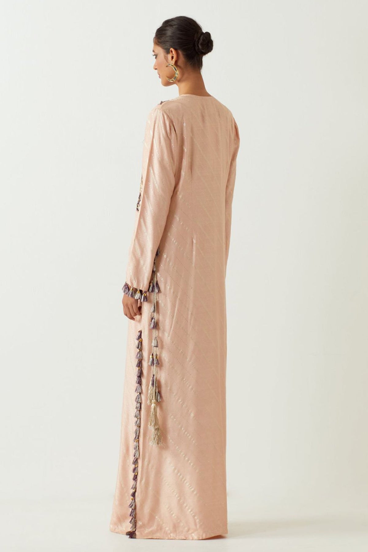 Rose Pink Embroidered Yoke Kaftan