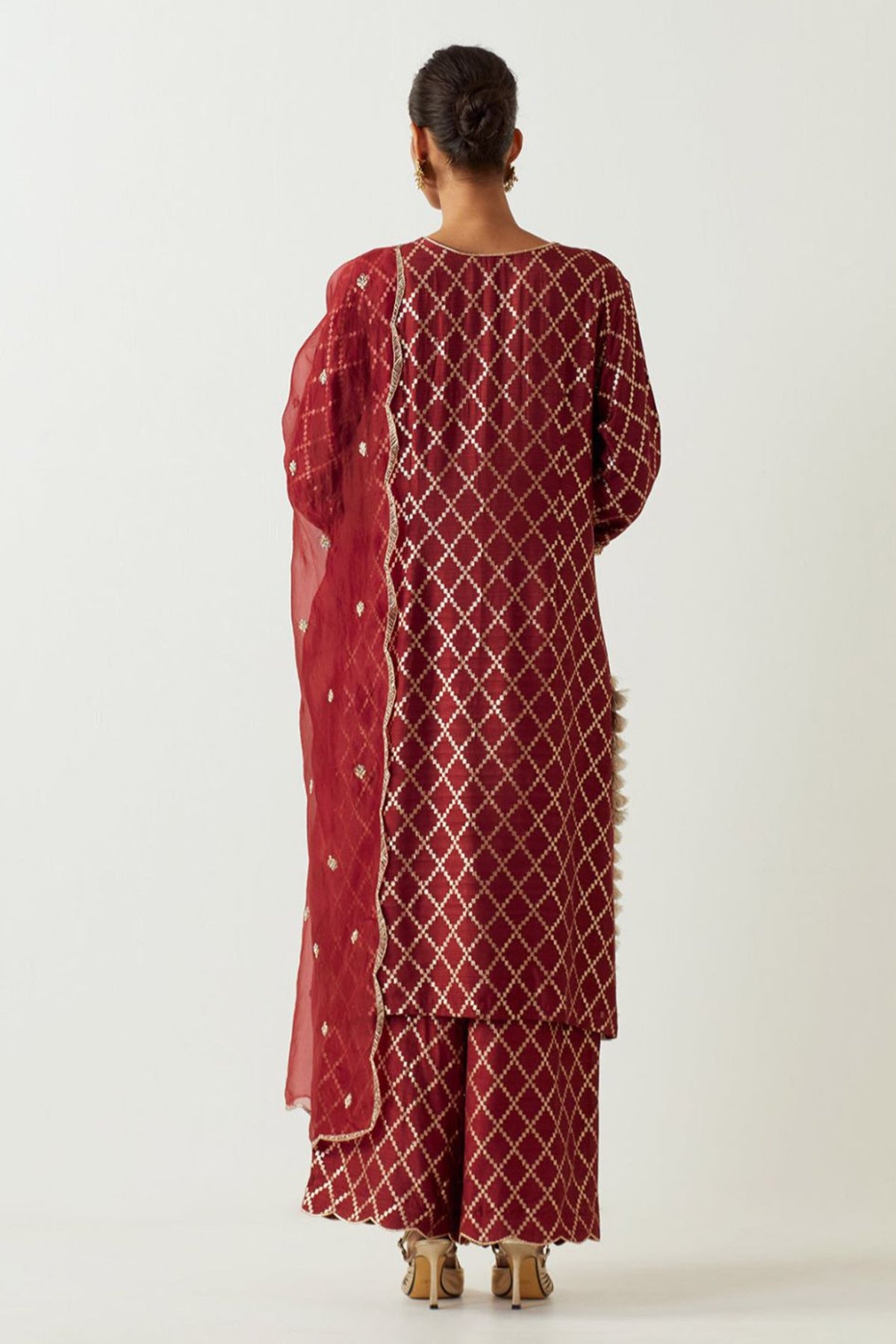 Maroon Embroidered Kurta With Pant And Embroidered Dupatta