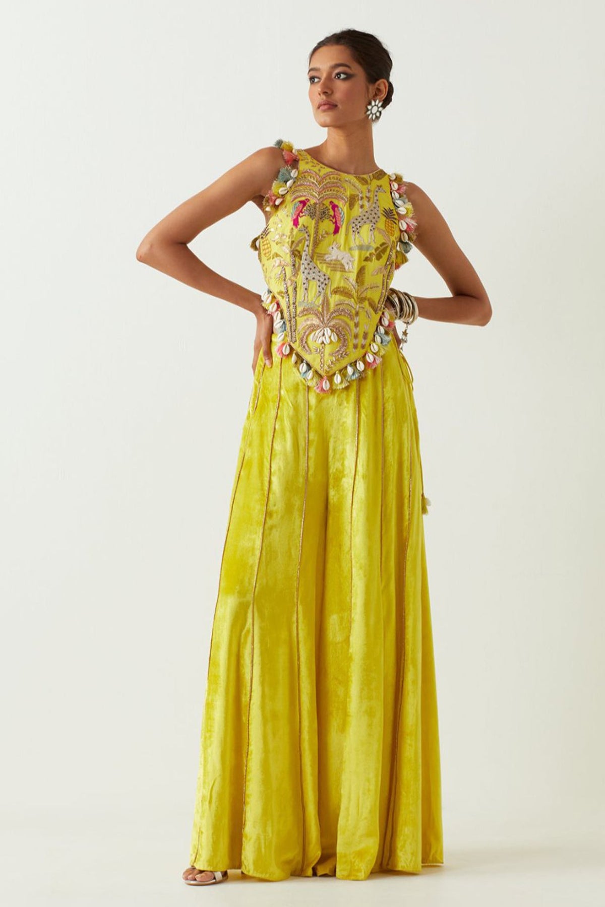 Lime Green Embroidered Choli With Sharara