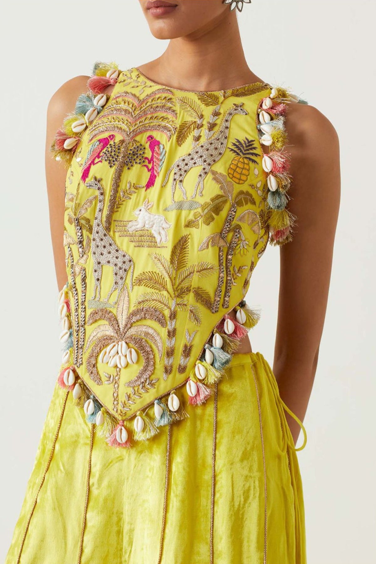 Lime Green Embroidered Choli With Sharara