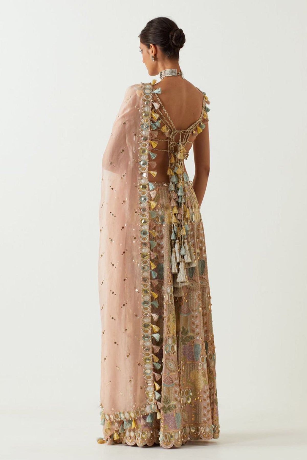 Rose Pink Embroidered Choli And Sharara With Embroidered Dupatta