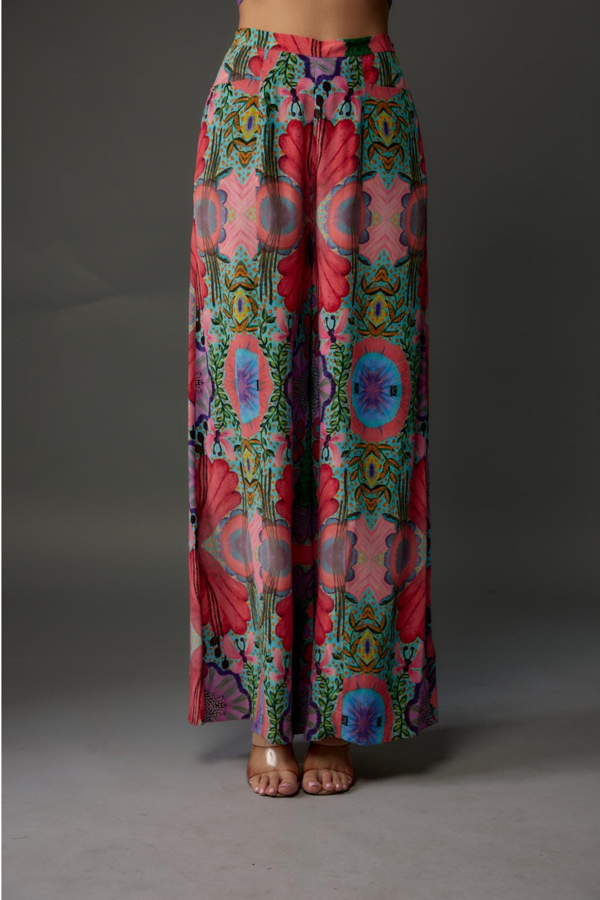 Red Enchanted Print Crepe Bow Tube & Palazzo Pant
