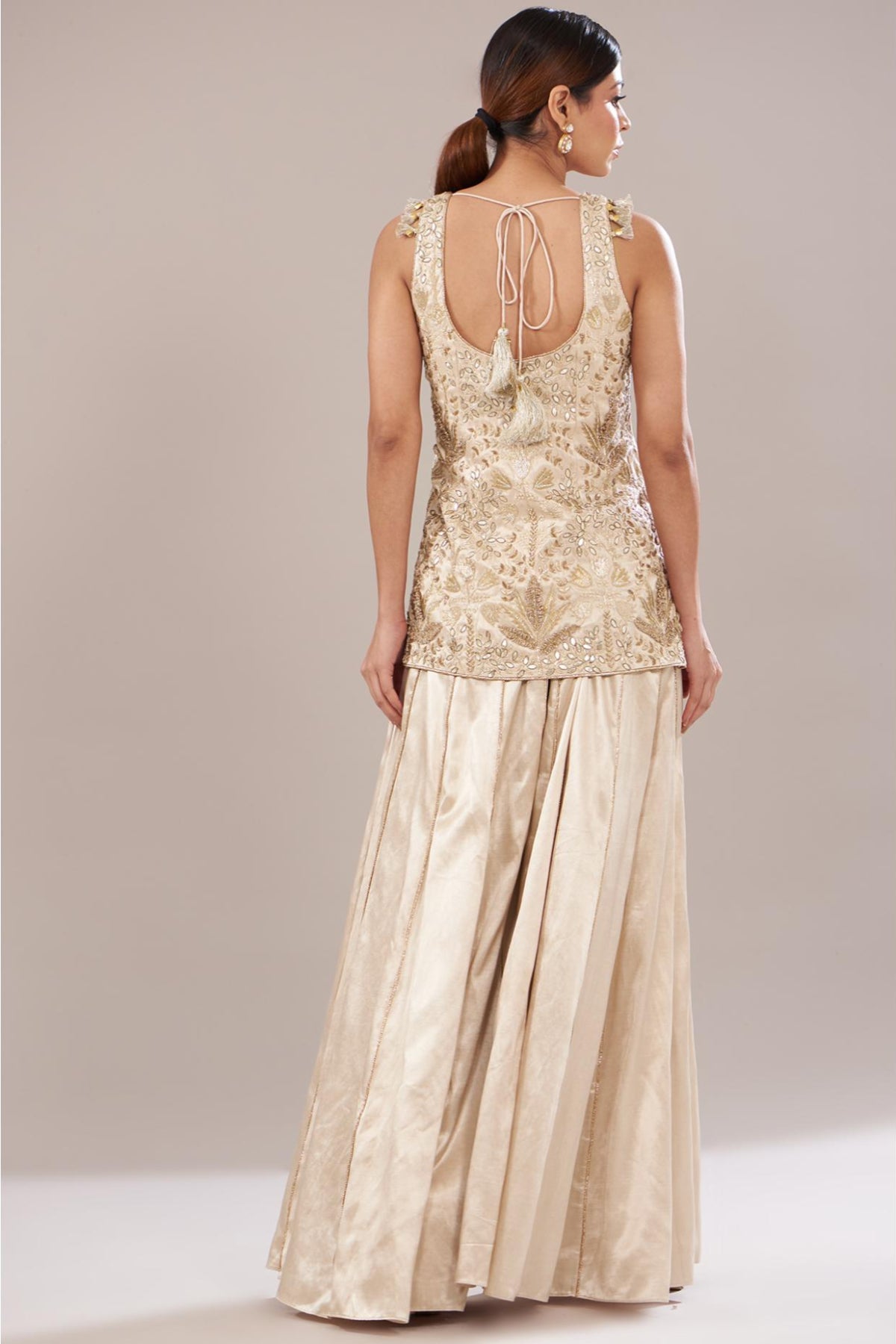 Stone Embroidered Kurta & Sharara With Dupatta