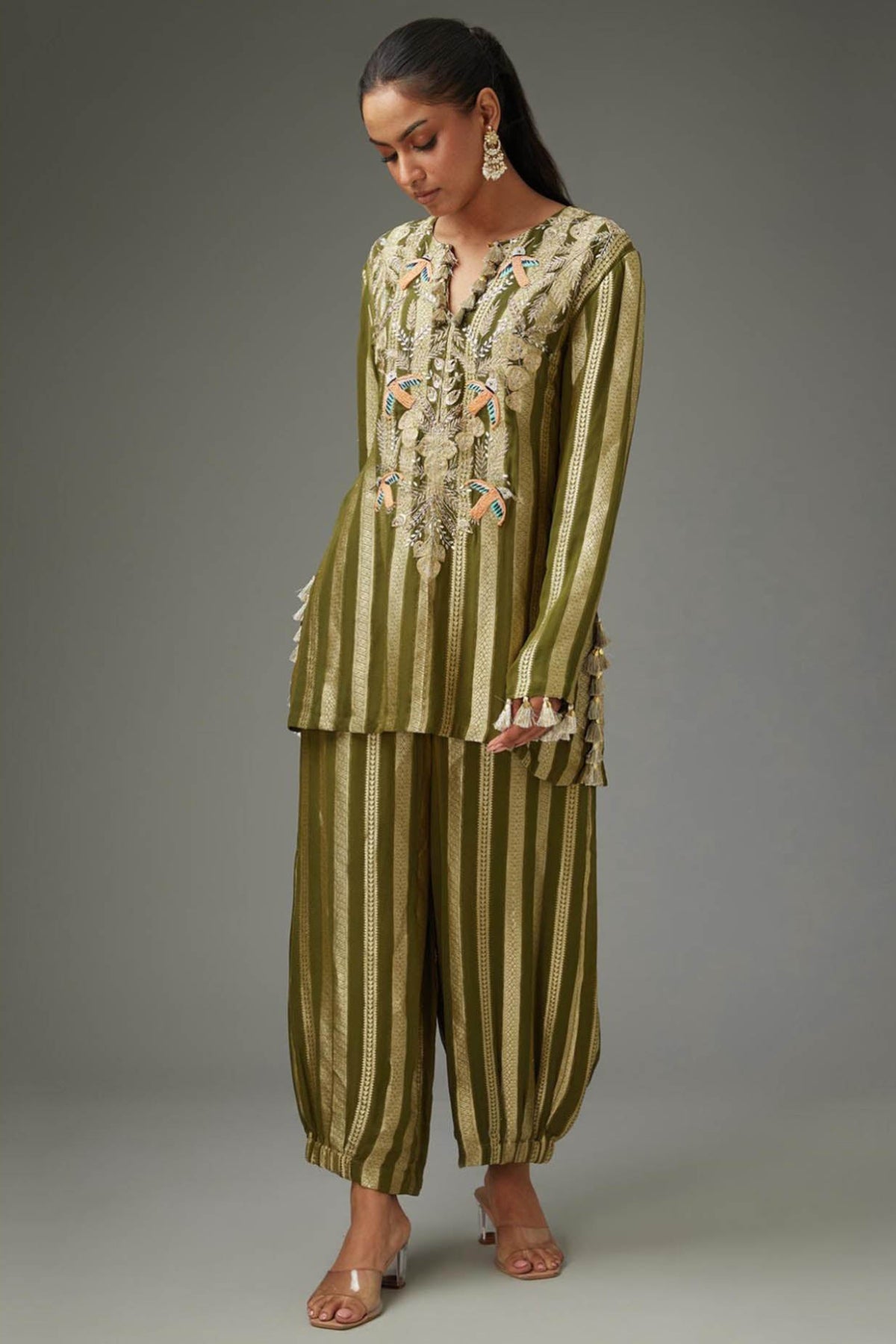 Olive Green Embroidered Kurta And Pant