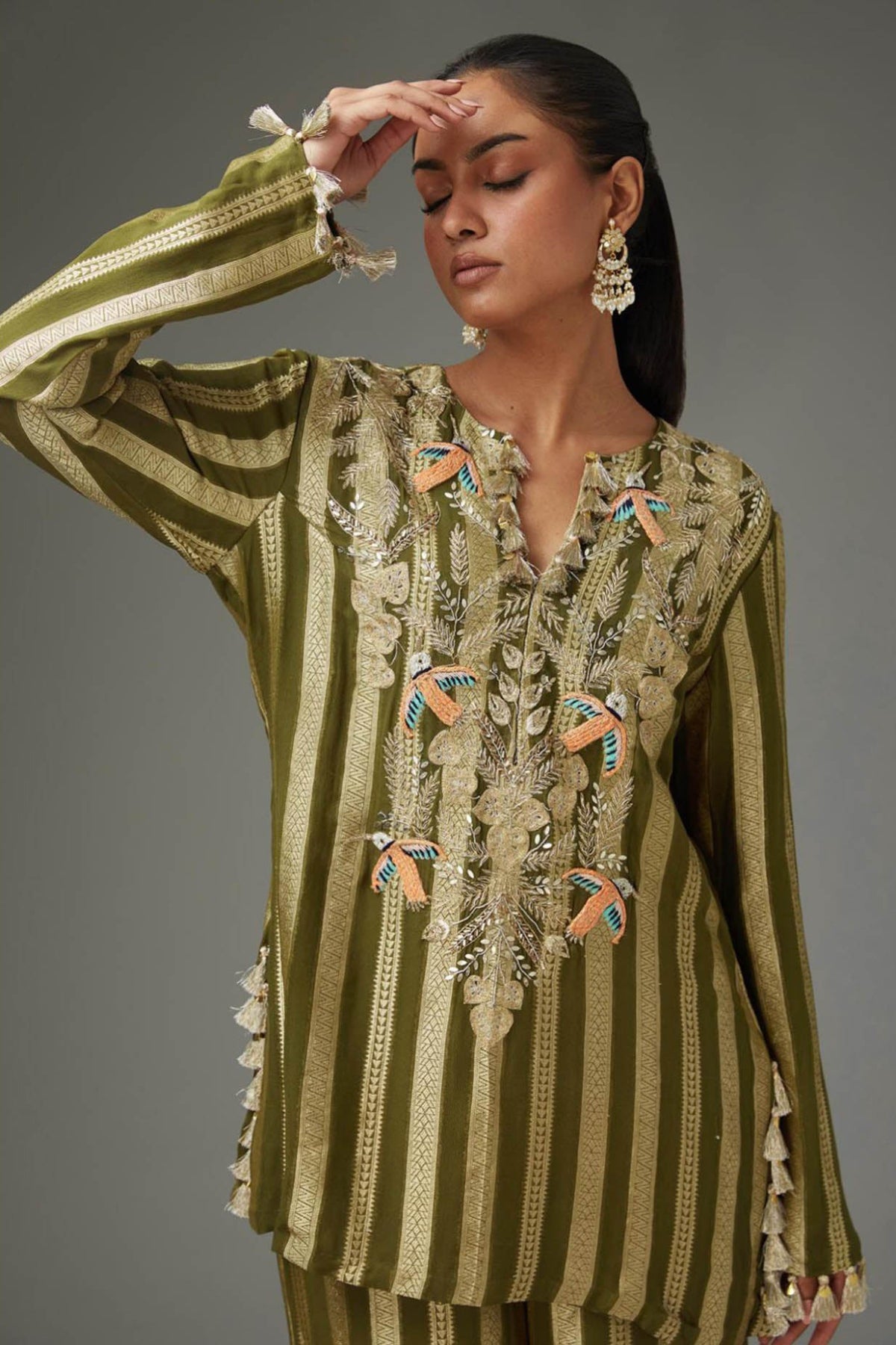 Olive Green Embroidered Kurta And Pant