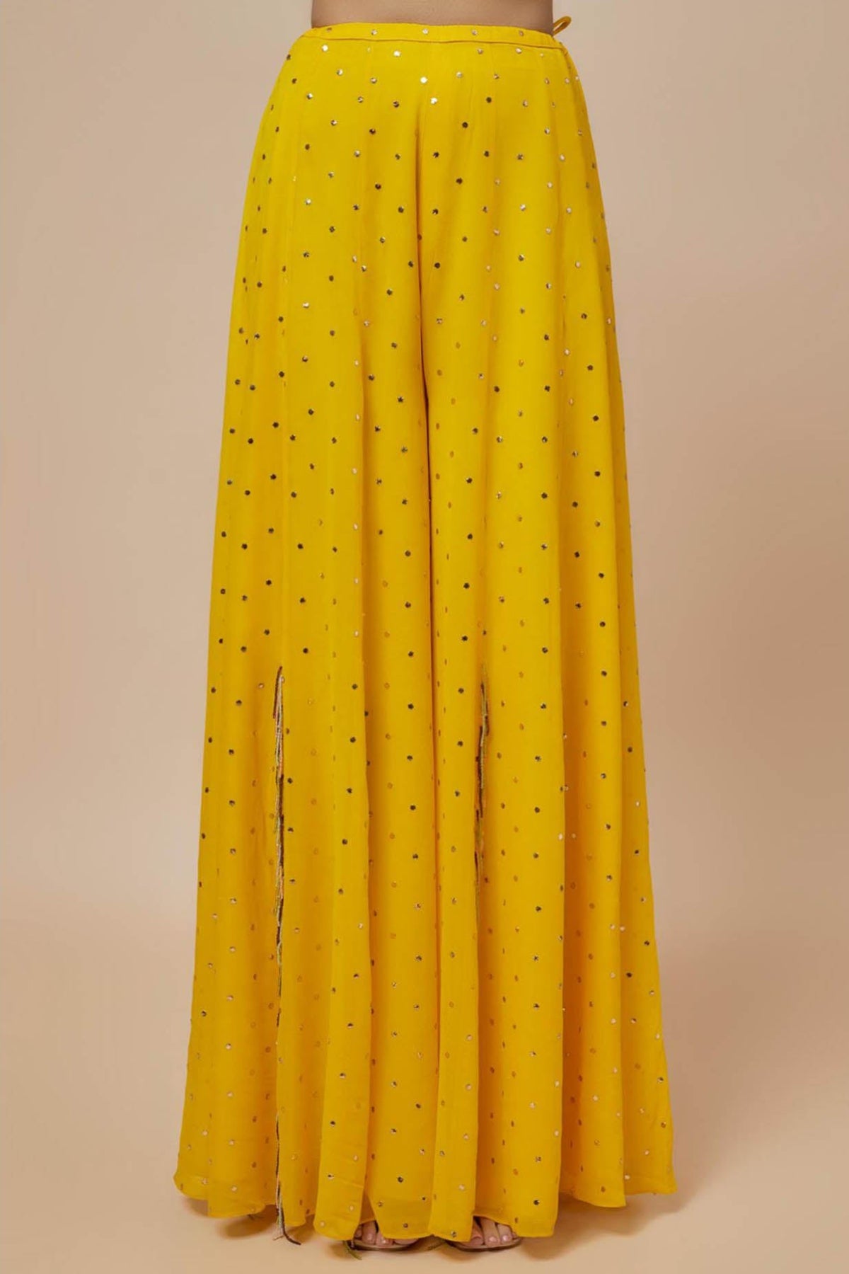Lime Yellow Embroidered Back Tie-Up Choli And Sharara