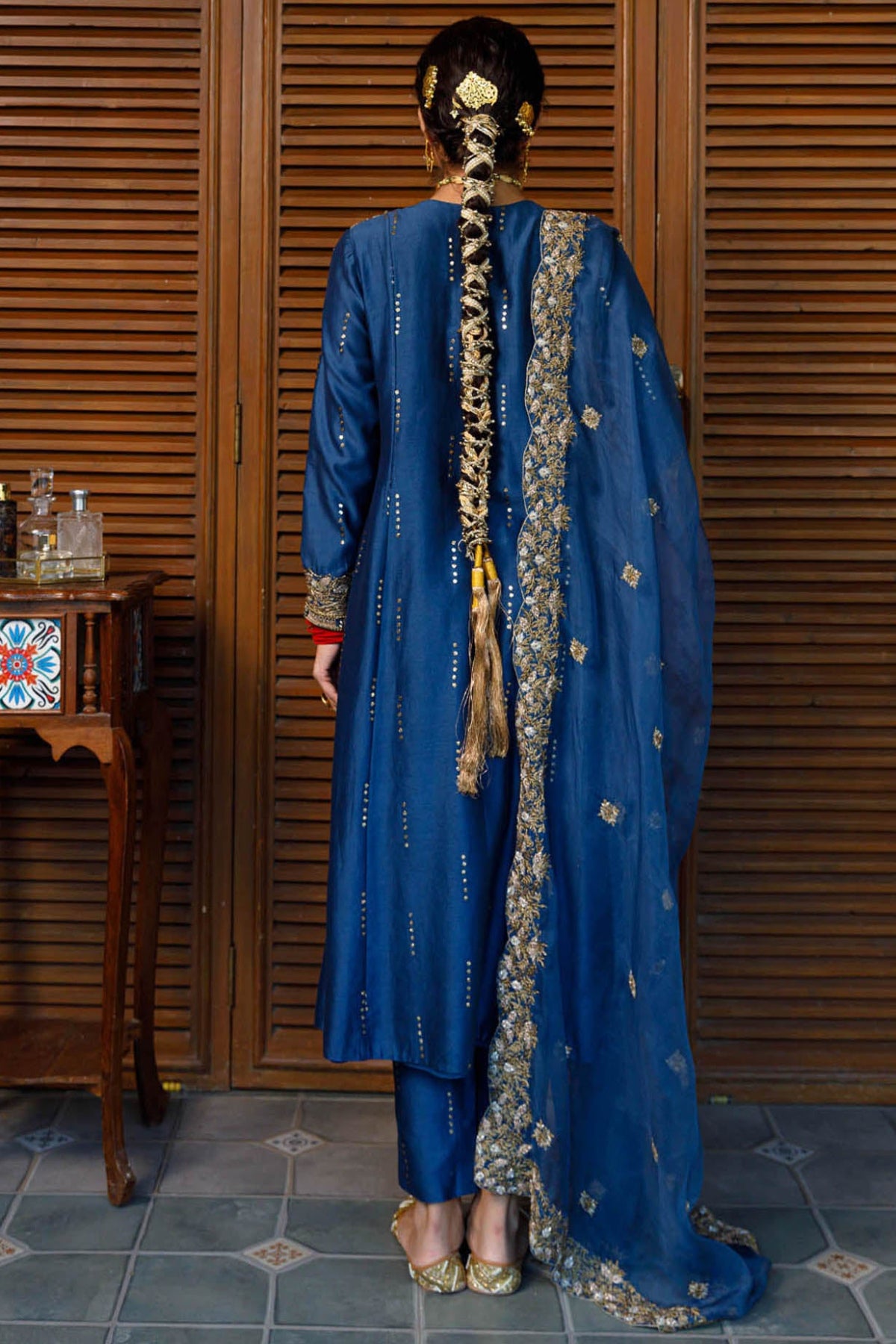Ruksaan Navy Embroidred Yoke Kurta And Pant With Dupatta