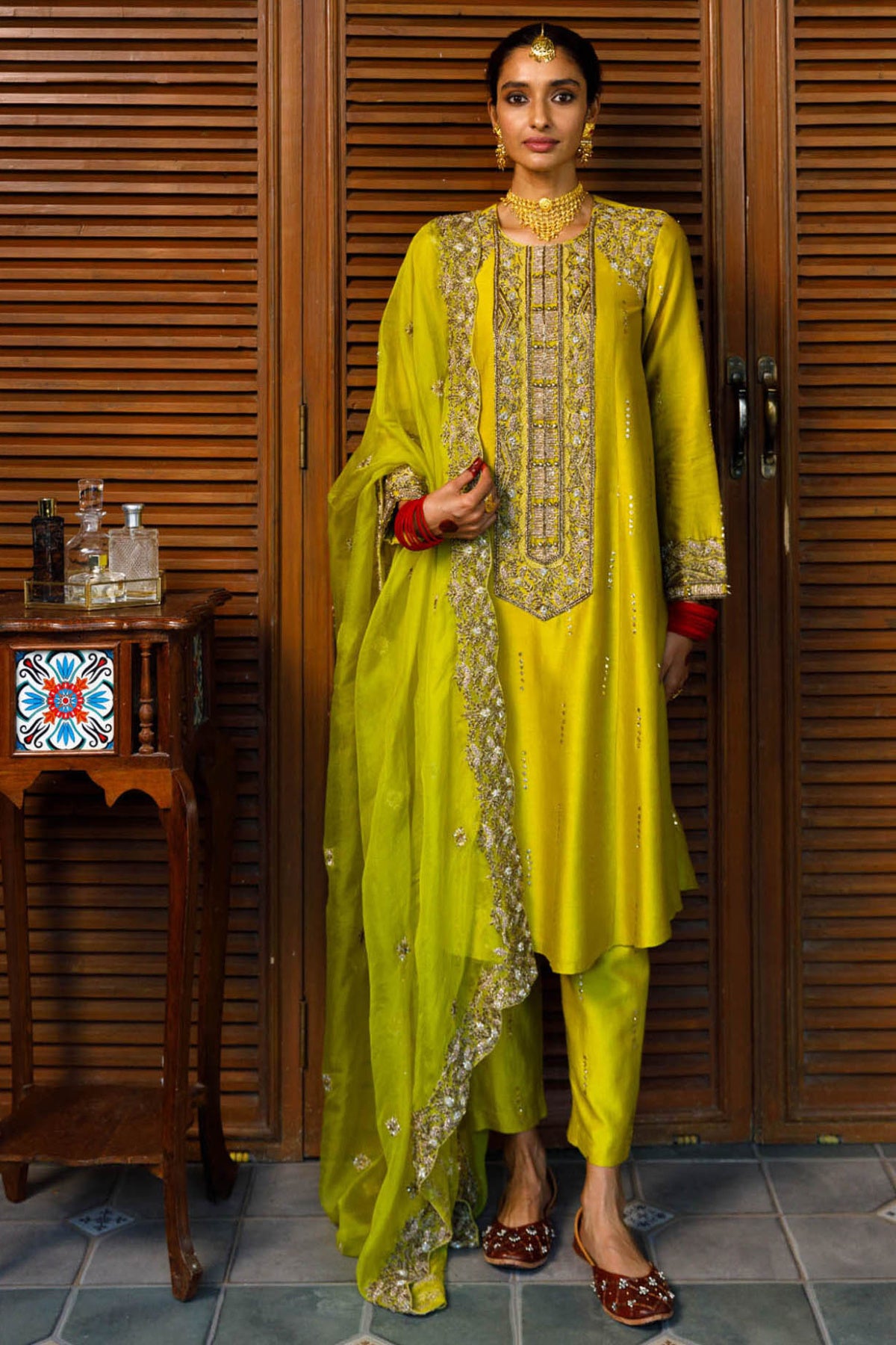 Ruksaan Olive Green Embroidred Yoke Kurta And Pant With Embroidred Dupatta
