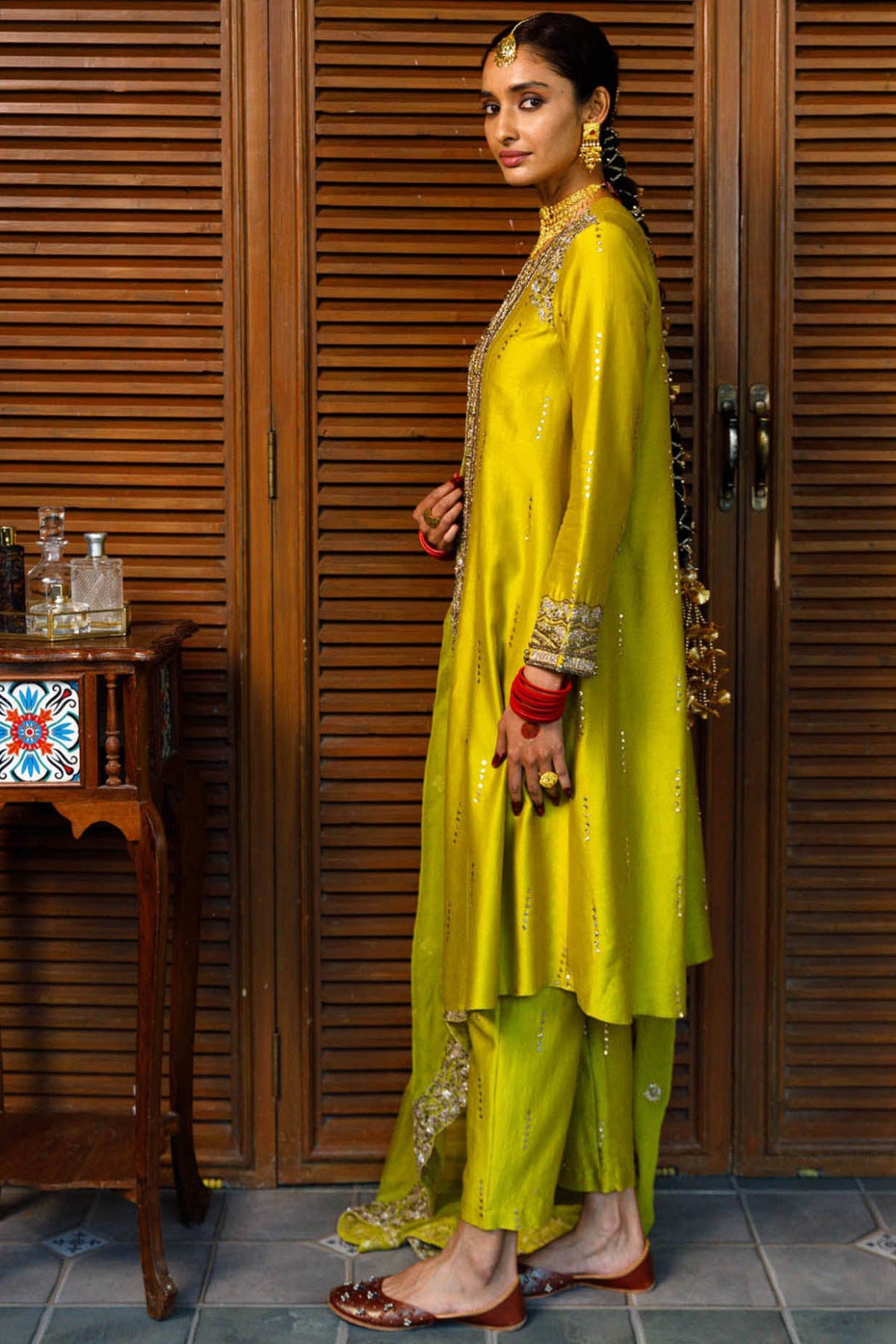 Ruksaan Olive Green Embroidred Yoke Kurta And Pant With Embroidred Dupatta