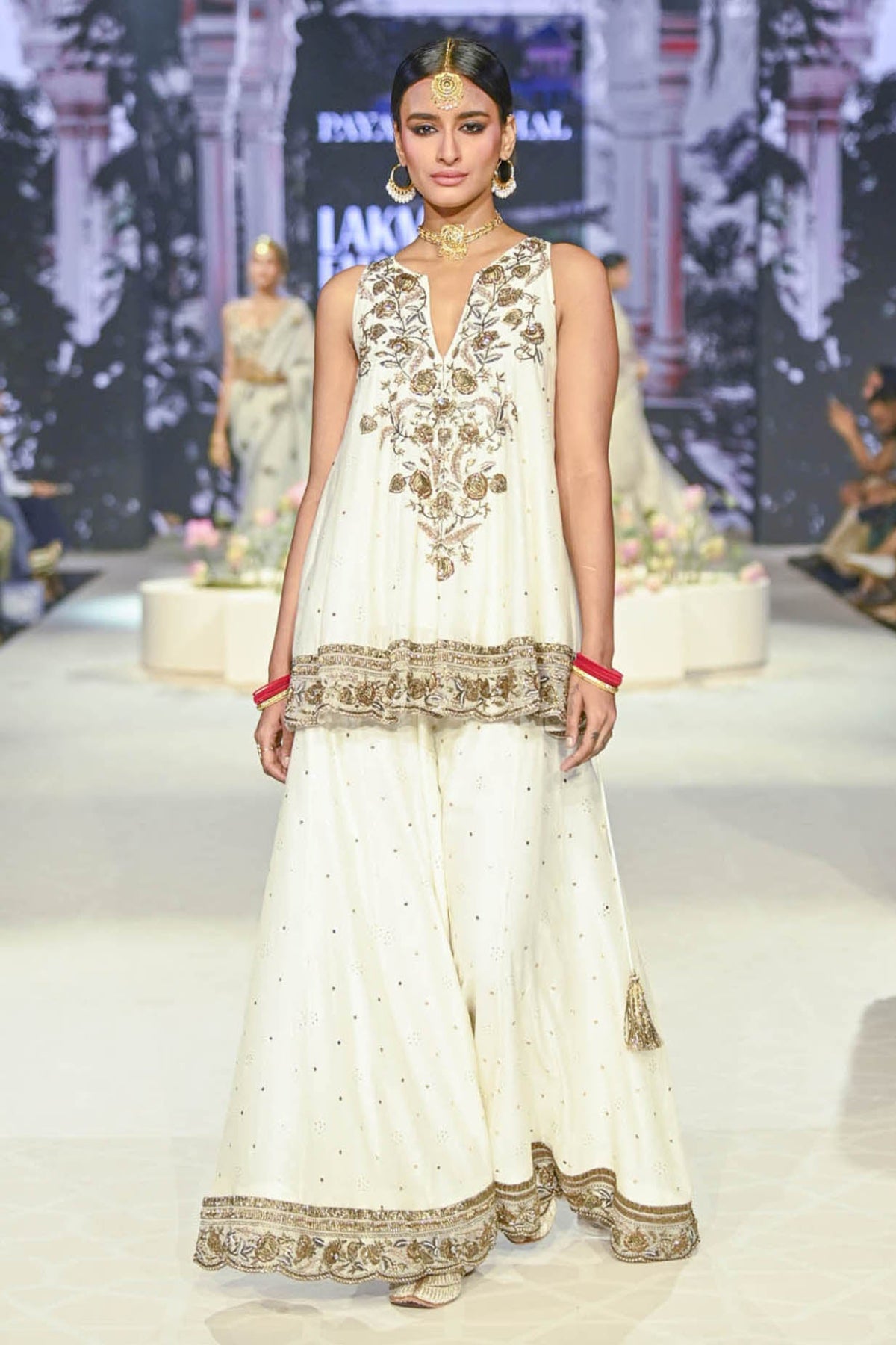 Jahanana Off White Embroidered Short Anarkali With Sharara And Dupatta